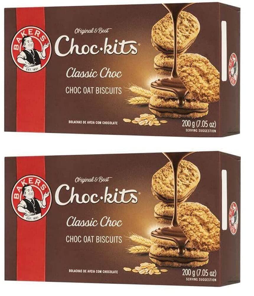 Baker's Choc-kits Crunchy Oat Biscuits/Cookie | Chocolate | Pack of 2 | 32-40 Cookies a Box | Kosher | Halal | Real Chocolate | Finest Ingredients | 32oz | Imported from South Africa|
