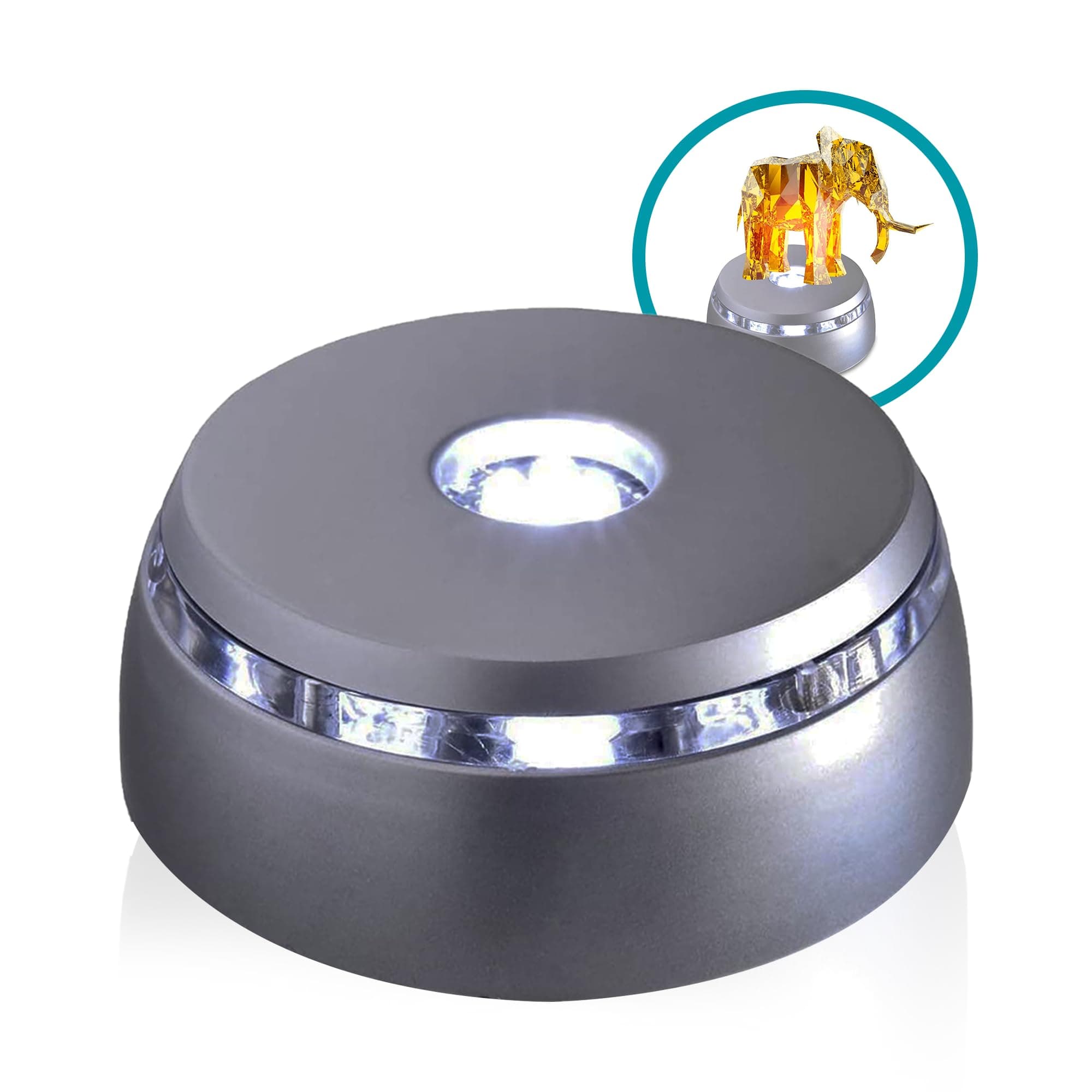 ASENTE 4 LED Display Base - Light Base for Glass Art - Lighted Glass Display and LED Base Light for Crystals, Figurines, and More - Lighted Display Stand w/White Lights and Silver Base