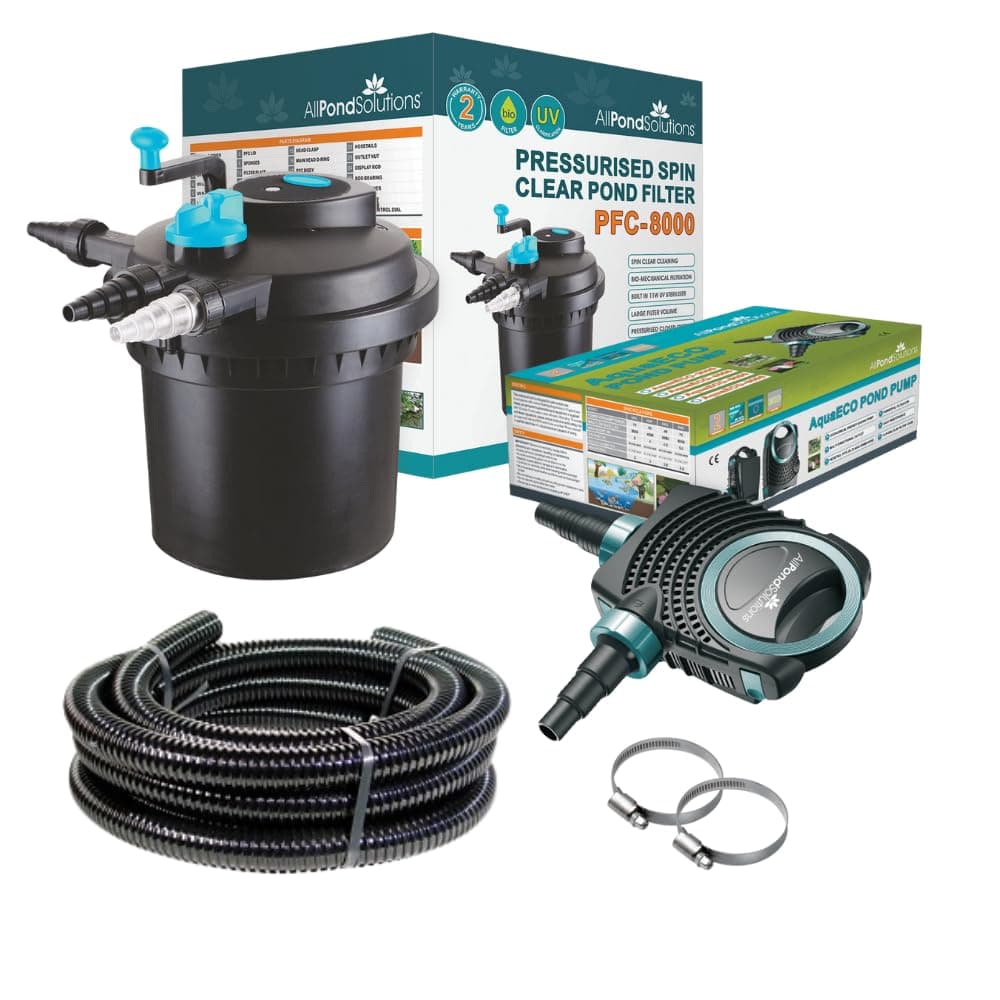 Pressurised Koi Fish Pond Filter Complete Kit with Pond Pump and UV Steriliser Light All in one - Ponds Up to 8000 litres - PFC-8000-KIT Black