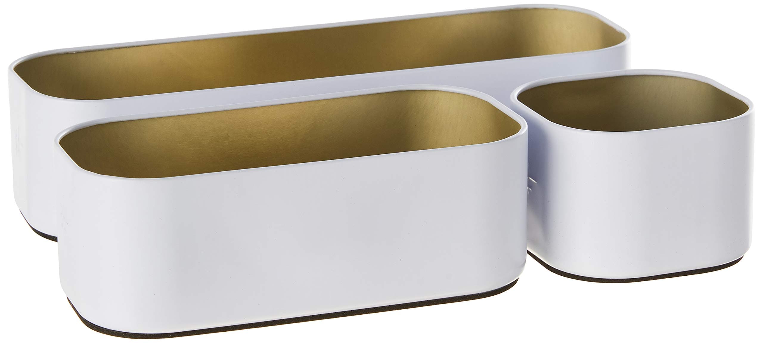 Three by Three Seattle 3 Piece Metal Stacking Bins + Drawer Organizers Set: Elevate Your Desk Organization with Playful Stackable Metal Organizers: Fun, Functional, and Stylish (Gold)