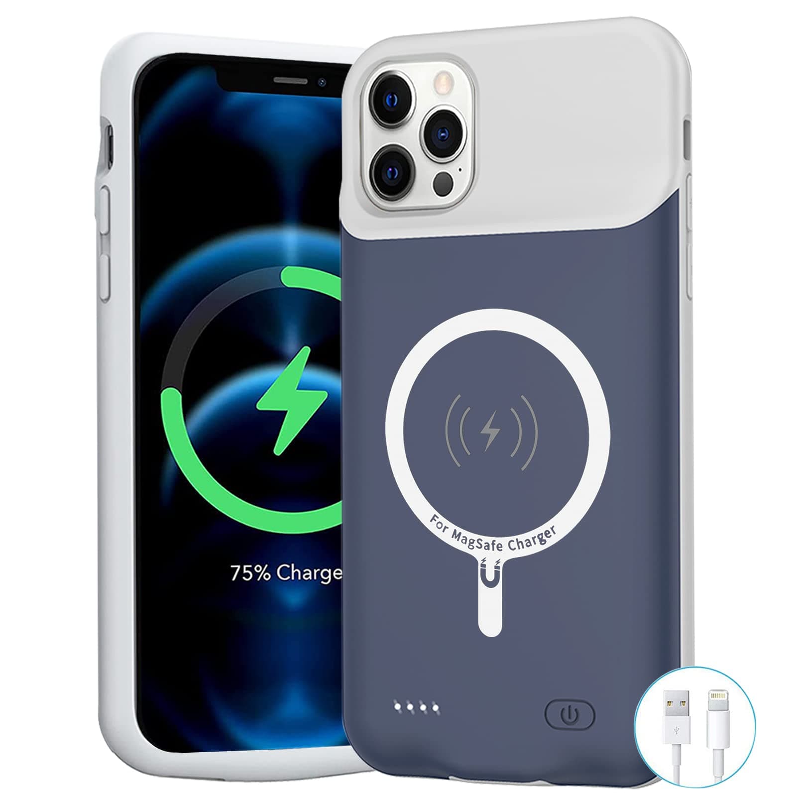 Battery Case for iPhone 12 Pro Max, 8500mAh Slim Portable Protective Charging Case with Wireless Charging Compatible with iPhone 12 Pro Max (6.7 inch) Rechargeable Battery Pack Charger Case (Blue)