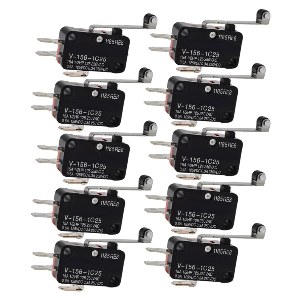 10pcs V-156-1C25 Micro Limit Switch with Long Hinge Roller Momentary SPDT Snap Action for Arduino