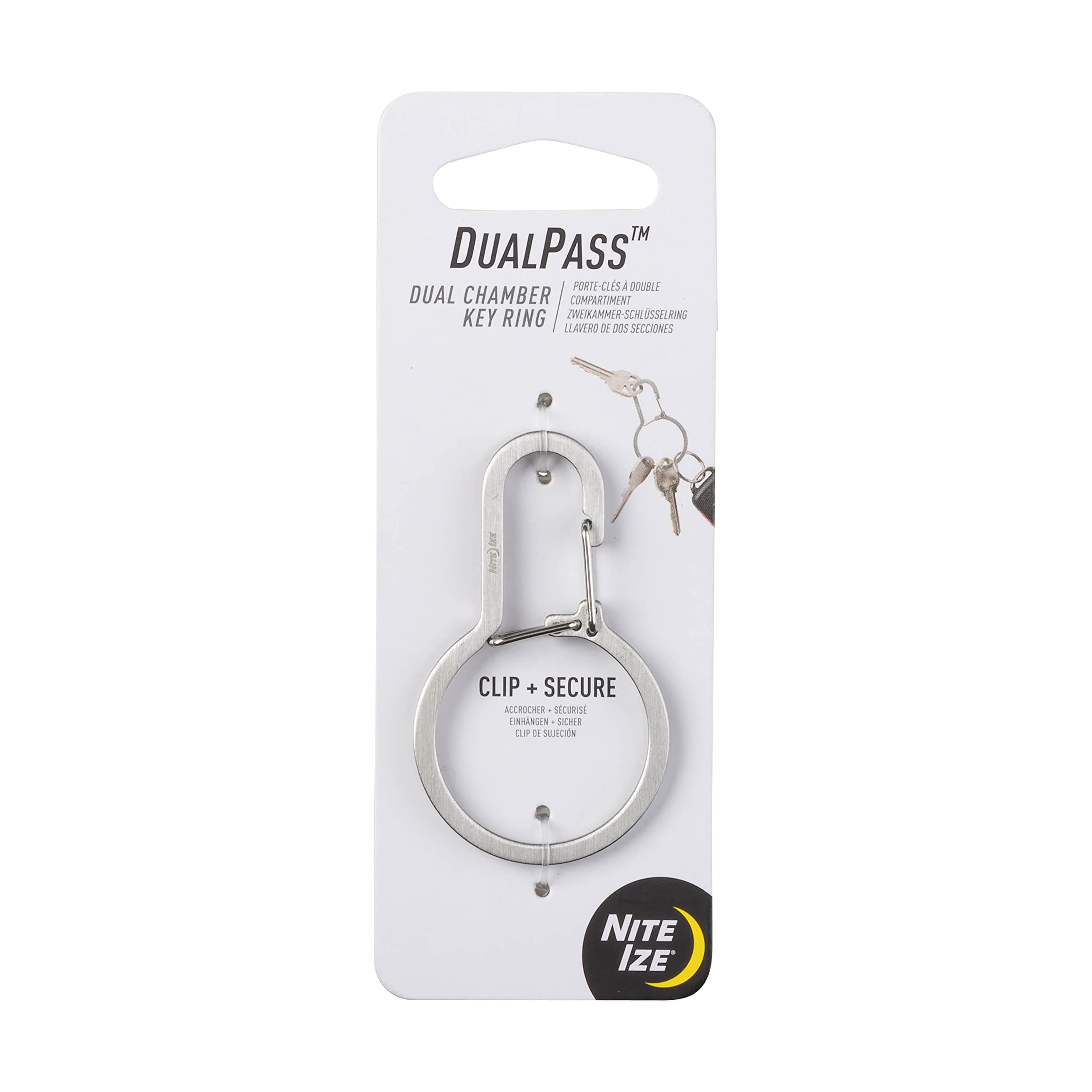 Nite Ize DualPass Dual Chamber Key Ring, Split Ring Keychain Alternative for Home Car Keys