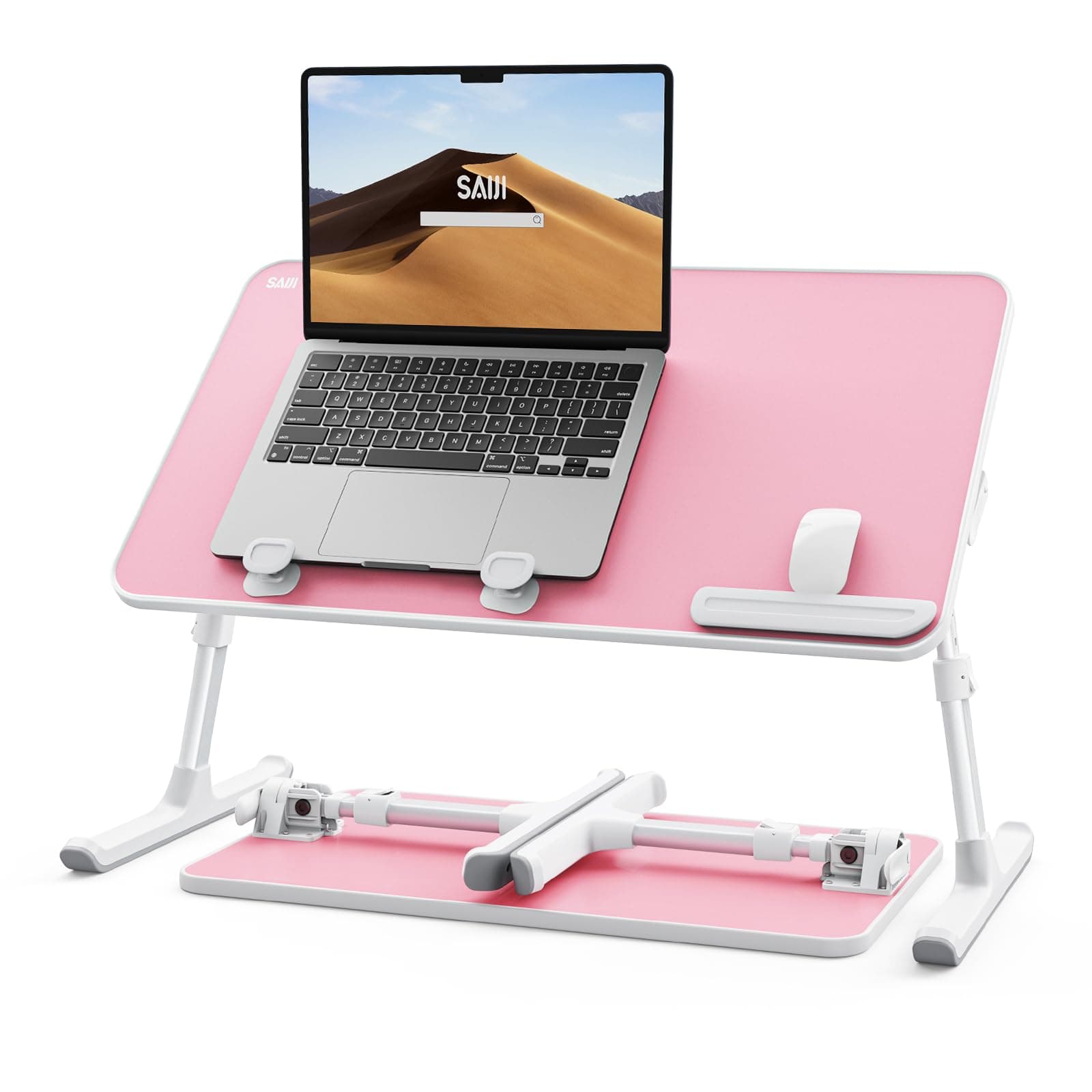 SAIJI Height & Angle Adjustable Laptop Stand for Bed, Lap Desk Bed Tray Table, Light Weight Foldable Portable Laptop Table for Couch Sofa Chair Floor Desk for Adults, Kids (Pink)