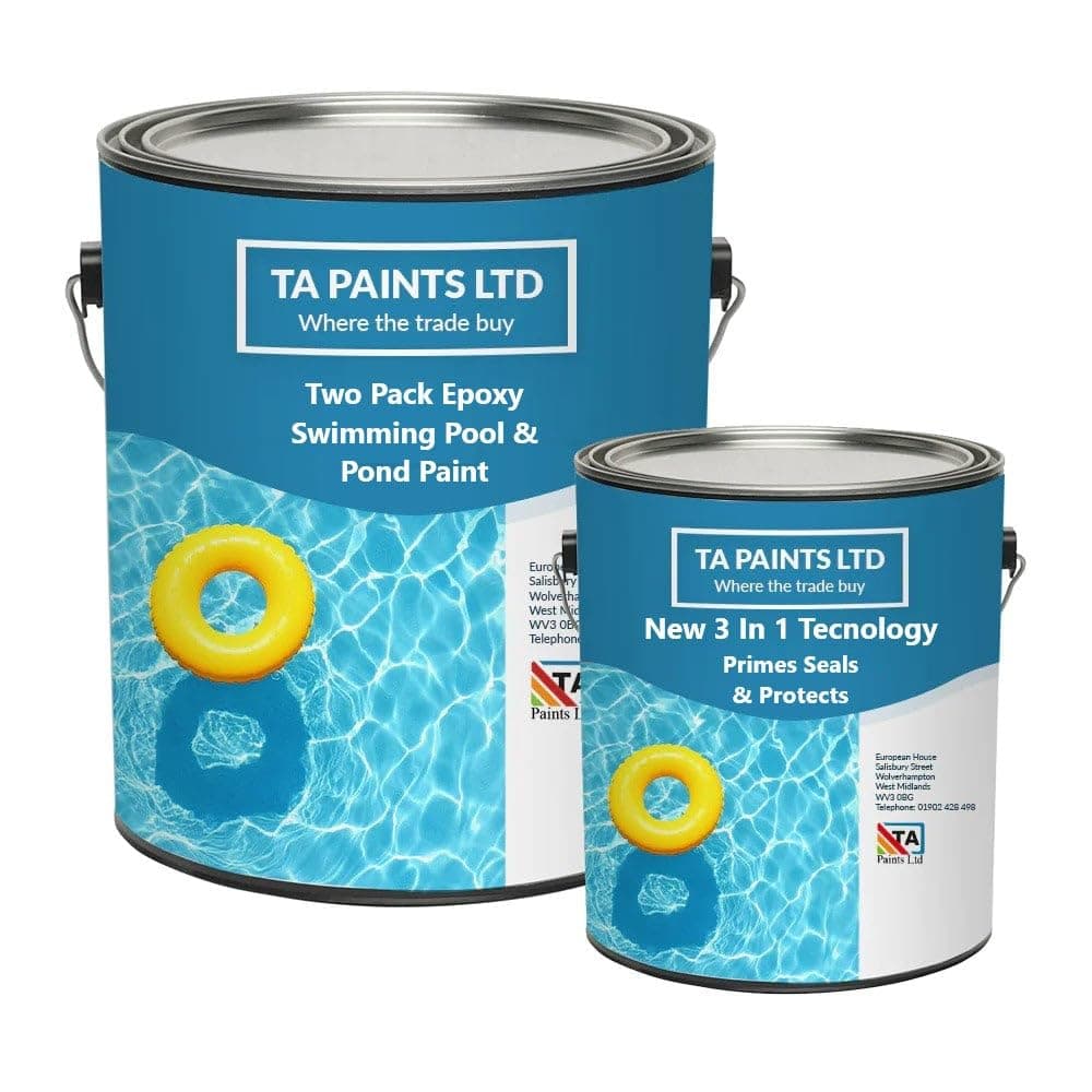 T A Paints Ltd Two Pack Epoxy Swimming Pool & Pond Paint 3 In 1 Primes Seals Protects Chemical Resistant Direct to Concrete Fibreglass Brick & Stone (5L RAL 5012 Blue)