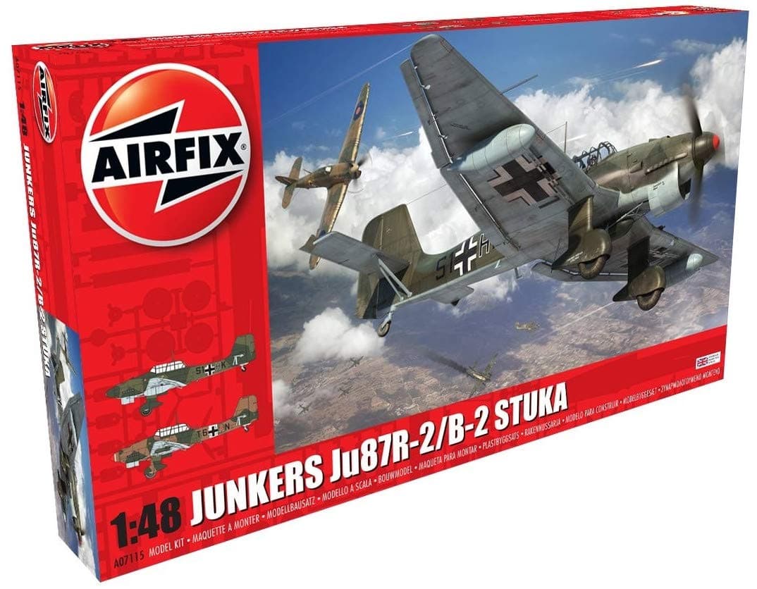 AIRFIX - Model Set - A07115 Junkers JU87B-2/R-2 Model Building Kit - Plastic Model Plane Kits for Adults & Children 8+, Set Includes Sprues & Decals - 1:48 Scale Model