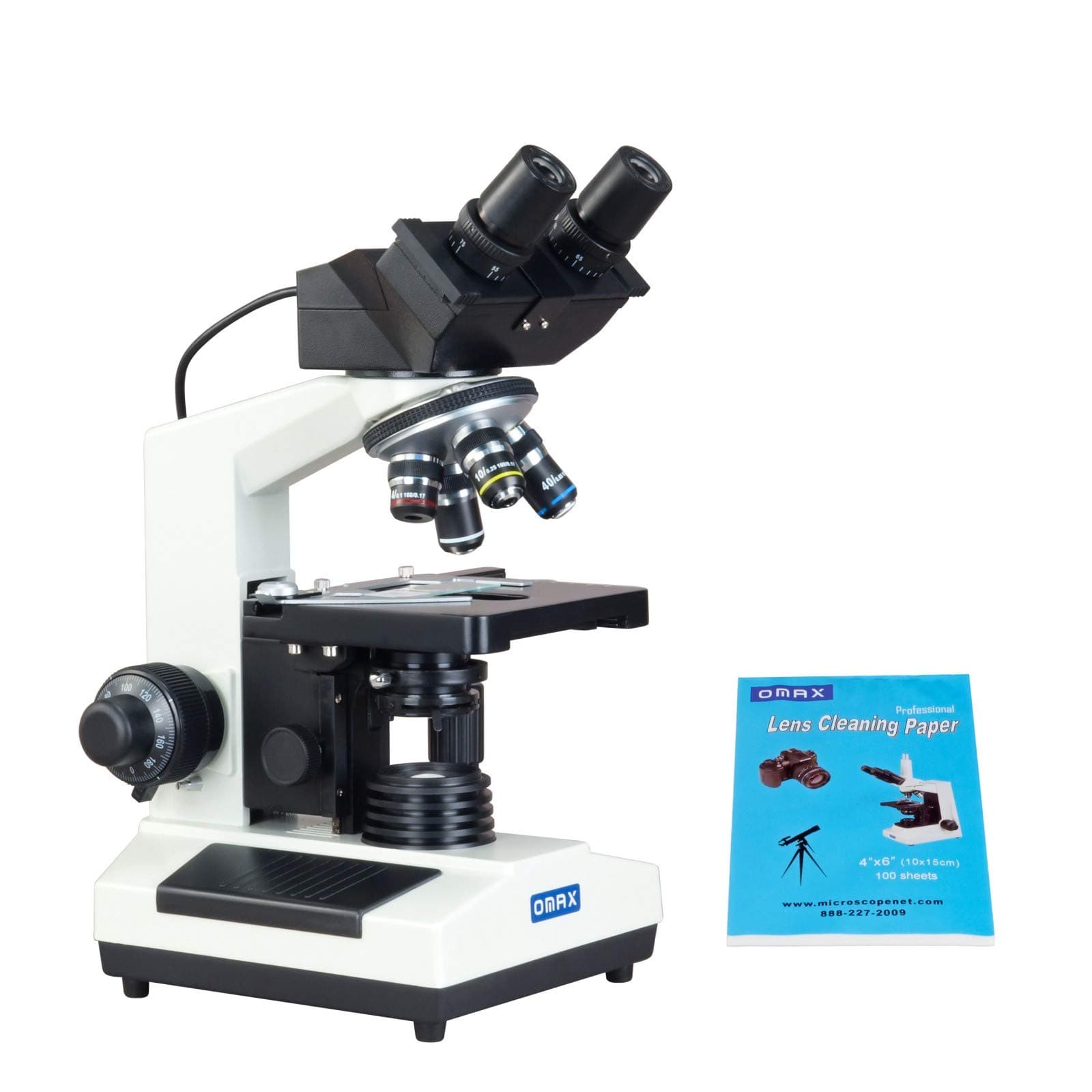 OMAX 40X-2000X Digital Binocular Biological Compound Microscope with Built-in 3.0MP USB Camera and Double Layer Mechanical Stage and 100 Sheets Microscope Lens Cleaning Paper