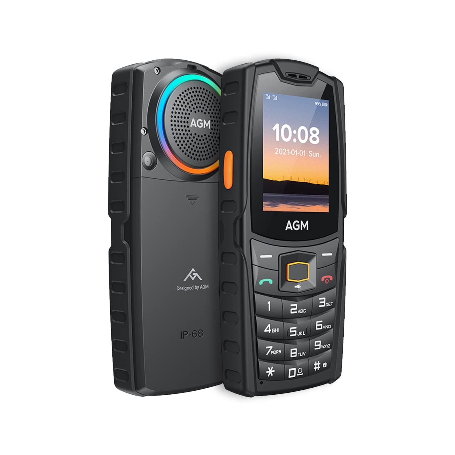 AGM M6 Rugged Feature Cell Phone with Dynamic LED Ring Light, 4G Basic Mobile Phones, Waterproof | Drop-Proof, Large Buttons | Large Font, 109dB Powerful Speaker, Dual SIM, 2500 mAh, for T-Mobile ONLY