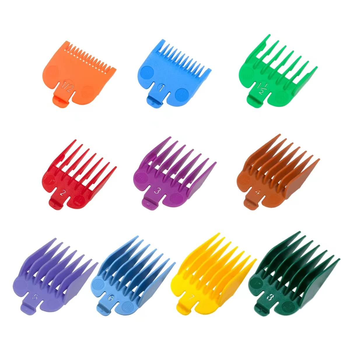 Clipper Guards Set Compatible with Most Wahl Clippers, Color Coded Clipper Guides Replacement - 1/16" to 1", 10 Piece Set