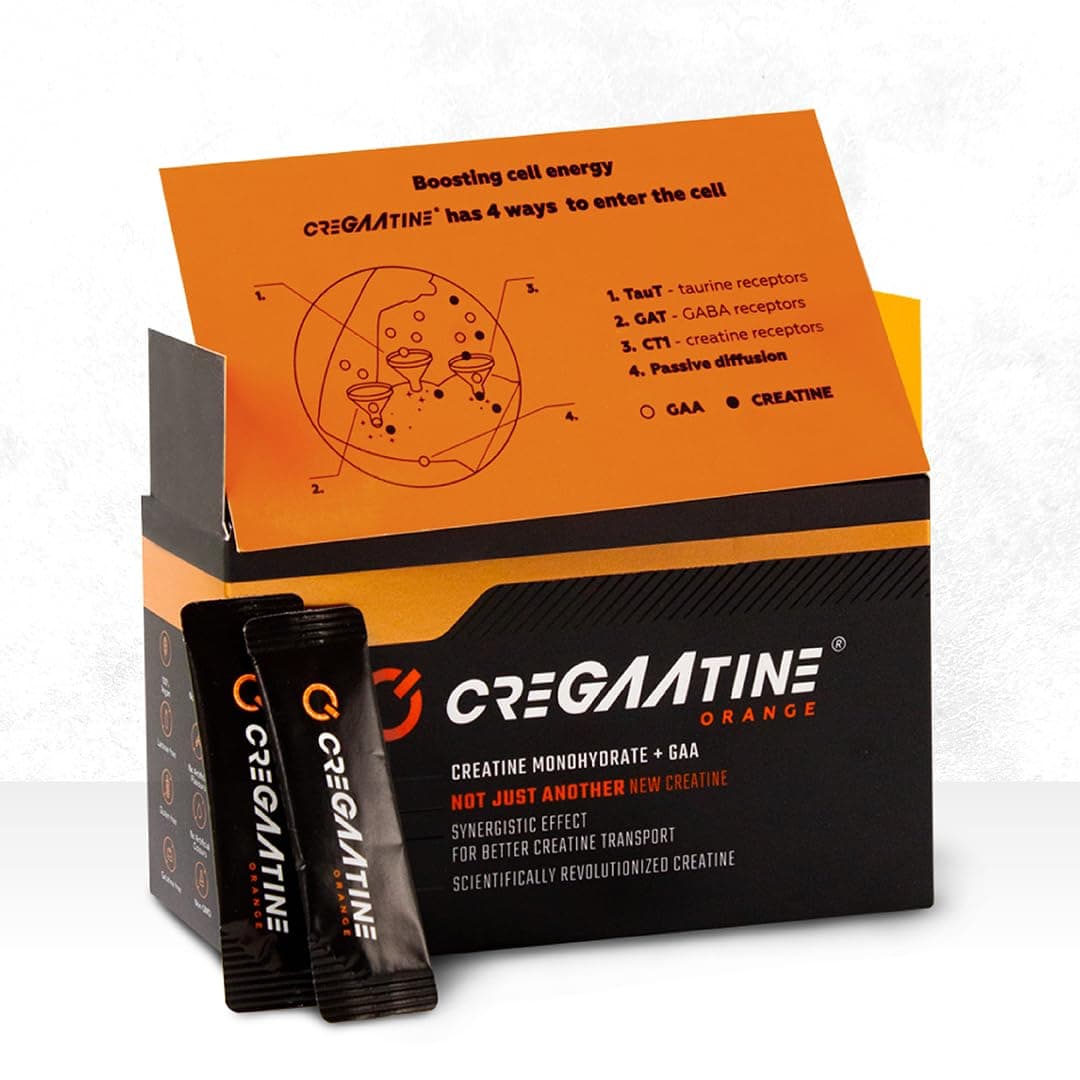 Micronized Creatine Monohydrate + GAA | Increase Strength, No Water Retention | Boosts Memory & Focus | Single-Serve Packets | 60 Sachets, 30 Servings | (Sachets, Orange)