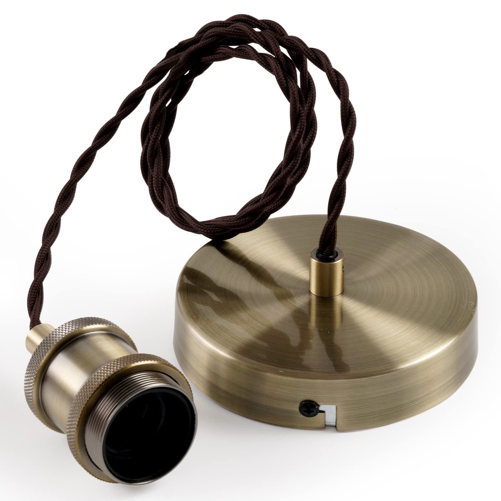 Vintage Ceiling Pendant Light Fitting, Brown Twisted Braided Flex,E27 Lamp Holder Suspended Pendant Light Fitting Kit-Antique Brass