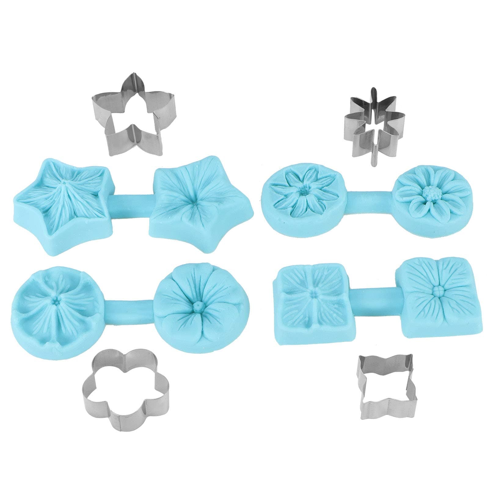 Chocolate Cake Model, 4 Sets Flower Silicone Candy Tray with 4 Cutter Hydrangea Cherry Daisy Petunia Shape Baking Tool for Birthdays Baby Showers Weddings