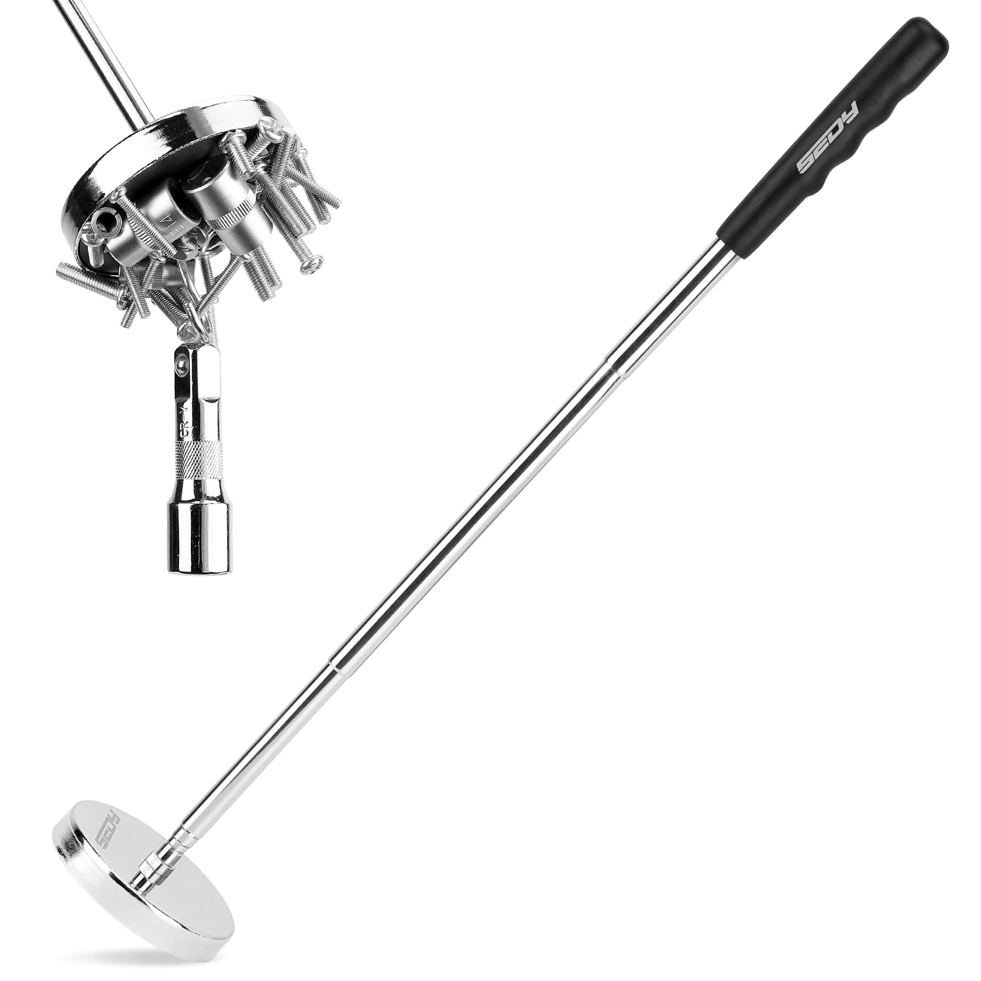 Telescoping Magnetic Sweeper Pickup Tool: Strong Magnet Pick up Nails Screws and Metal Parts Nut Bolts Steel Iron Parts Finder 35LB Pull Capacity Retractable 8.6" to 33" Telescopic Stick