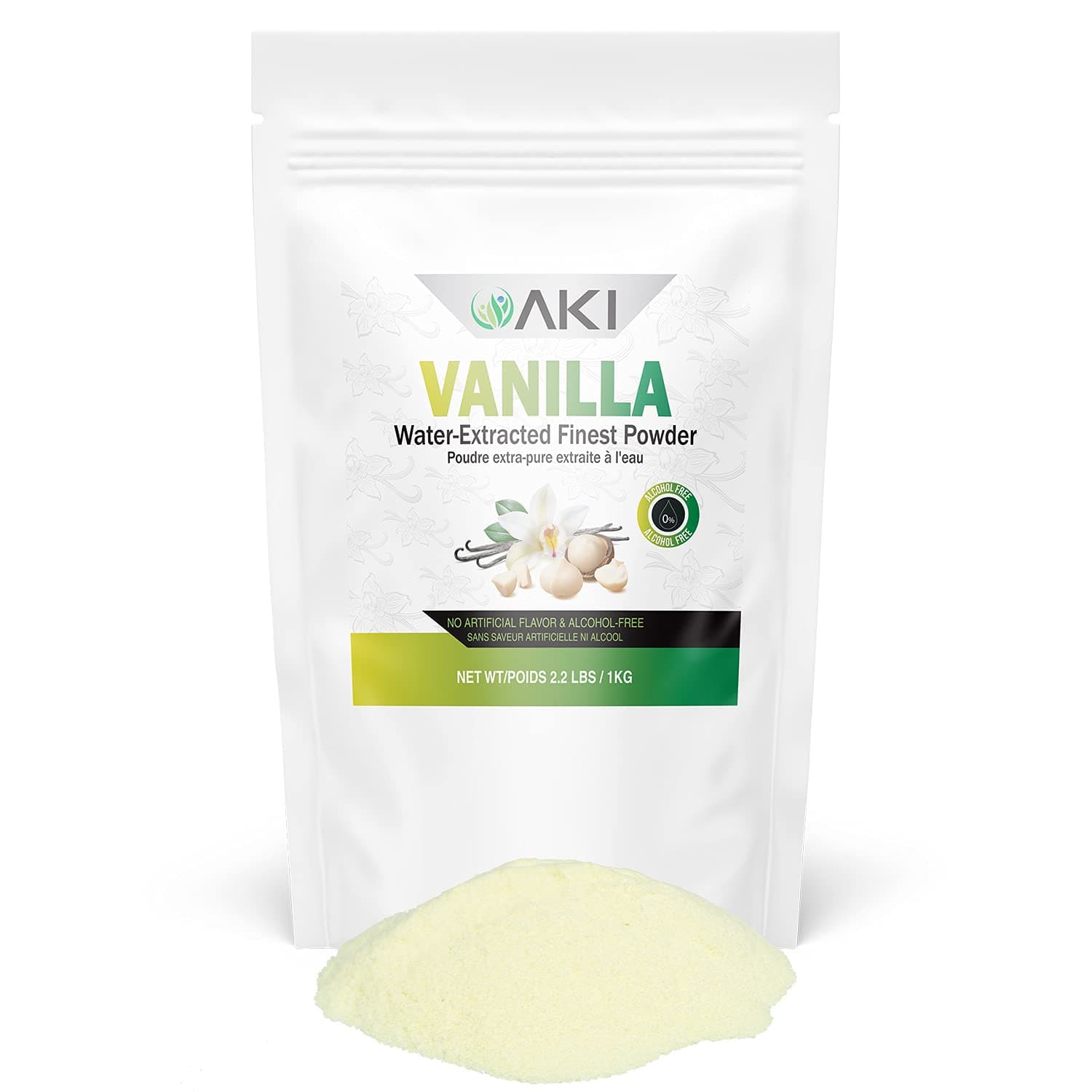 AKI Vanilla Extract Powder (2.2lbs/1kg) from Authentic Beans for Delicious Flavoring, Cooking, Baking, Drinks, Tea, Coffee, Smoothies, Cocktails - Sugar-Free & Alcohol-Free
