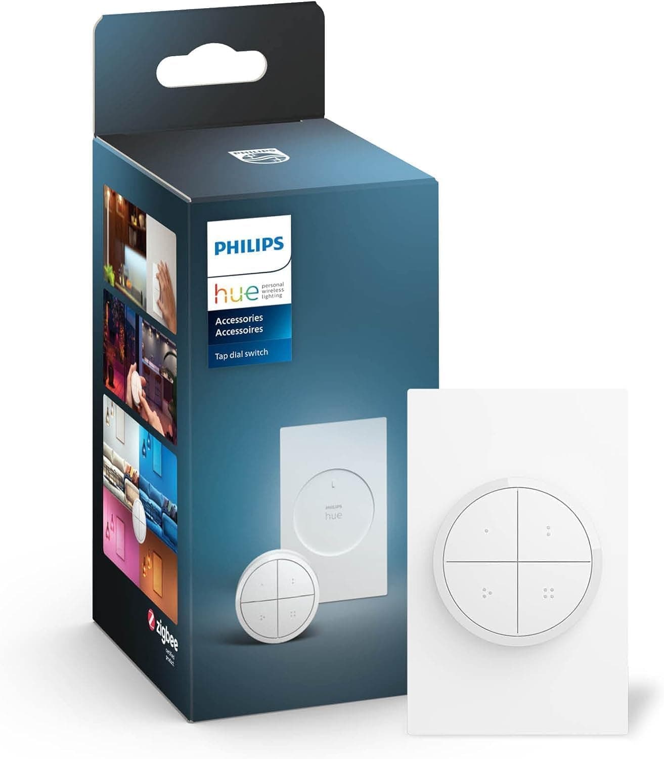 Wall Tap Dial Light Switch, Portable, White - 1 Pack - Requires Lights and Bridge - Smart Home - Easy, No-Wire Installation