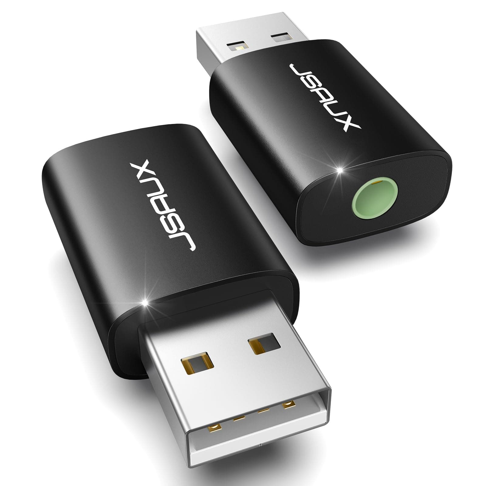 2 Pack USB to 3.5mm Jack Audio Adapter, JSAUX USB to Audio Aux Adapter External Stereo Sound Card USB to 3.5mm TRRS Female Headset for PS4, PS5, Headphone,Mac, Linux, Laptop, Desktops-Black