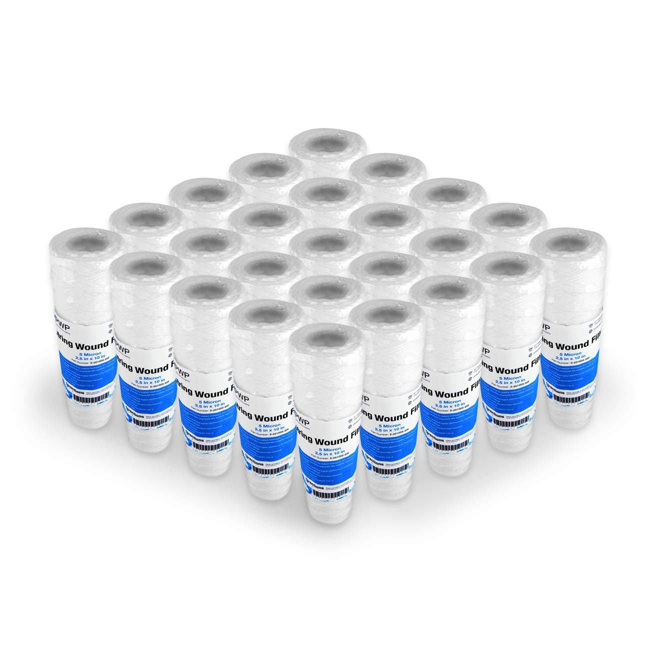 PWP String Wound Sediment Water Replacement Filter Cartridge Whole House 5 Micron 10 x 2.5 25 Pack
