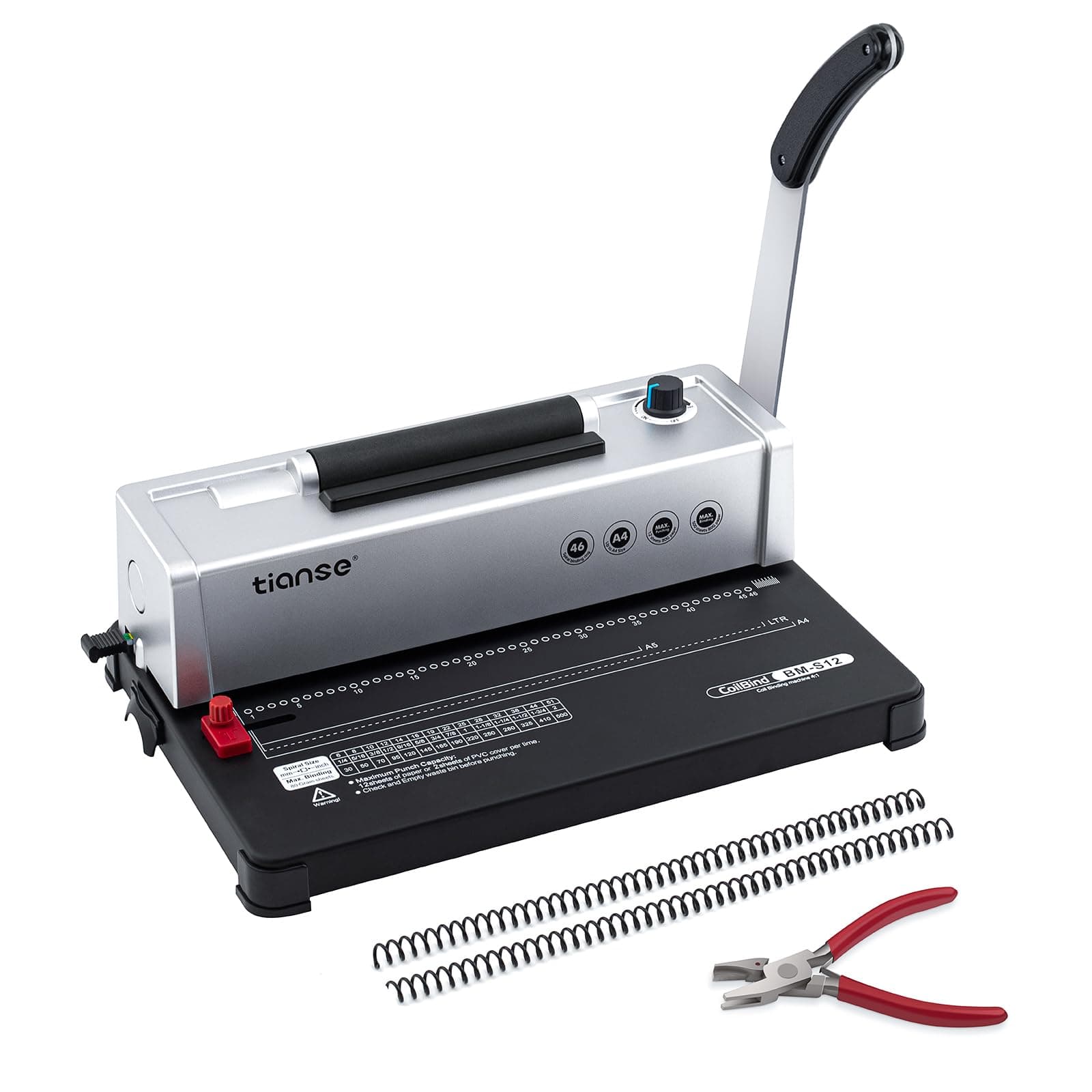 Binding Machine, Spiral Coil Binder Machine, Manual Book Maker Punch Binder with Electric Coil Inserter,Suit for Letter Size / A4 / A5 with 100pcs 5/16'' Plastic Coil Binding Spines & Plier