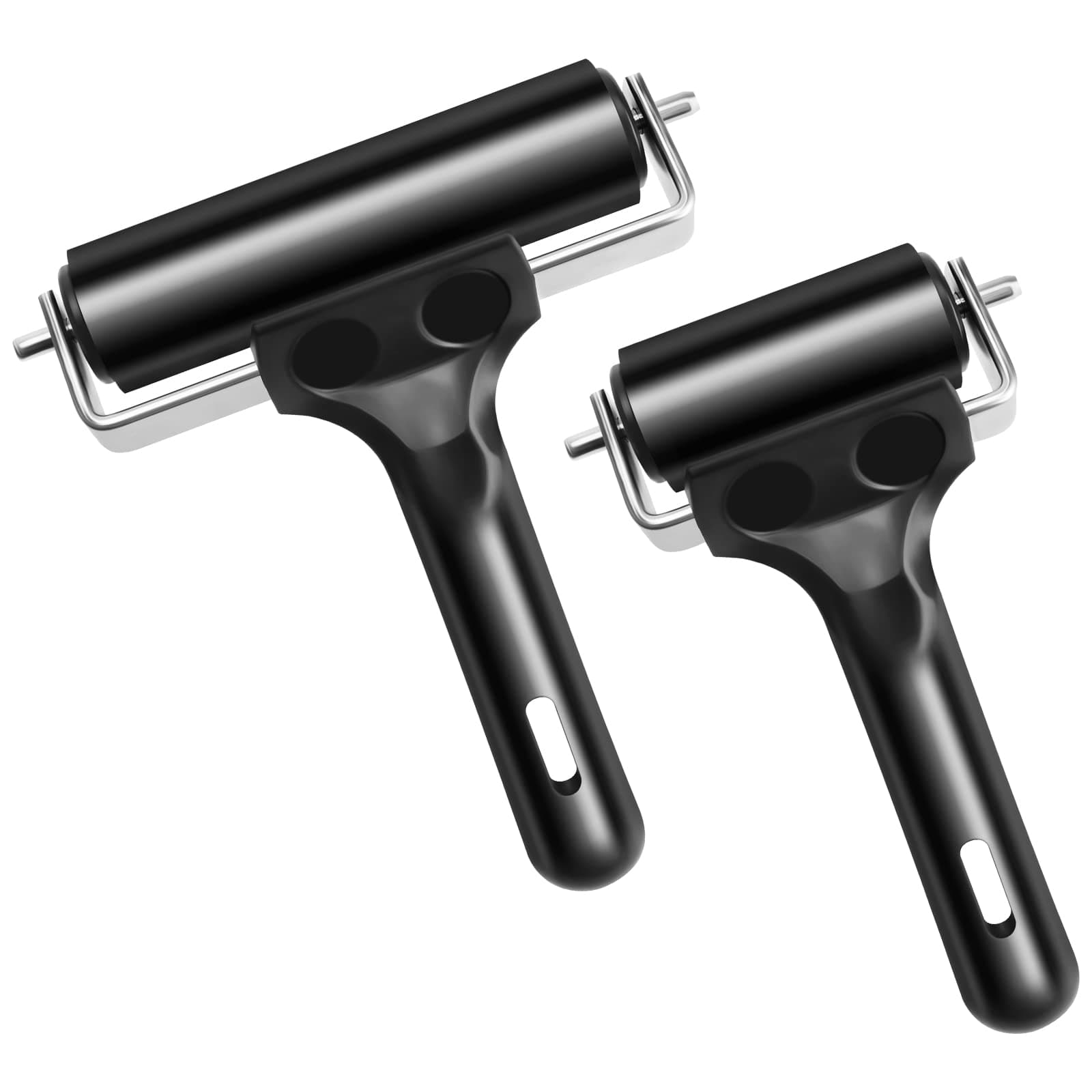 Aipaide 2 Pcs Rubber Glue Roller for Construction Tools, Printmaking, Ink Paint Block Stamping Brayers 3.8 and 2.2 Inch, Black