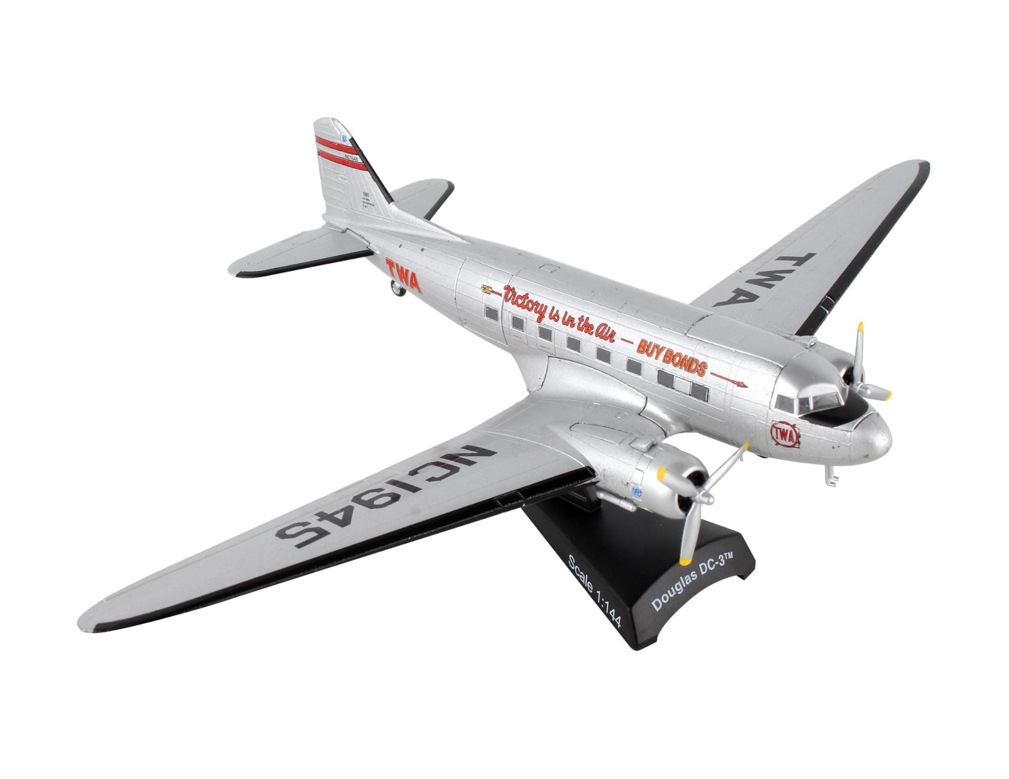 Postage Stamp Douglas DC-3 TWA 1/144 Scale Silver