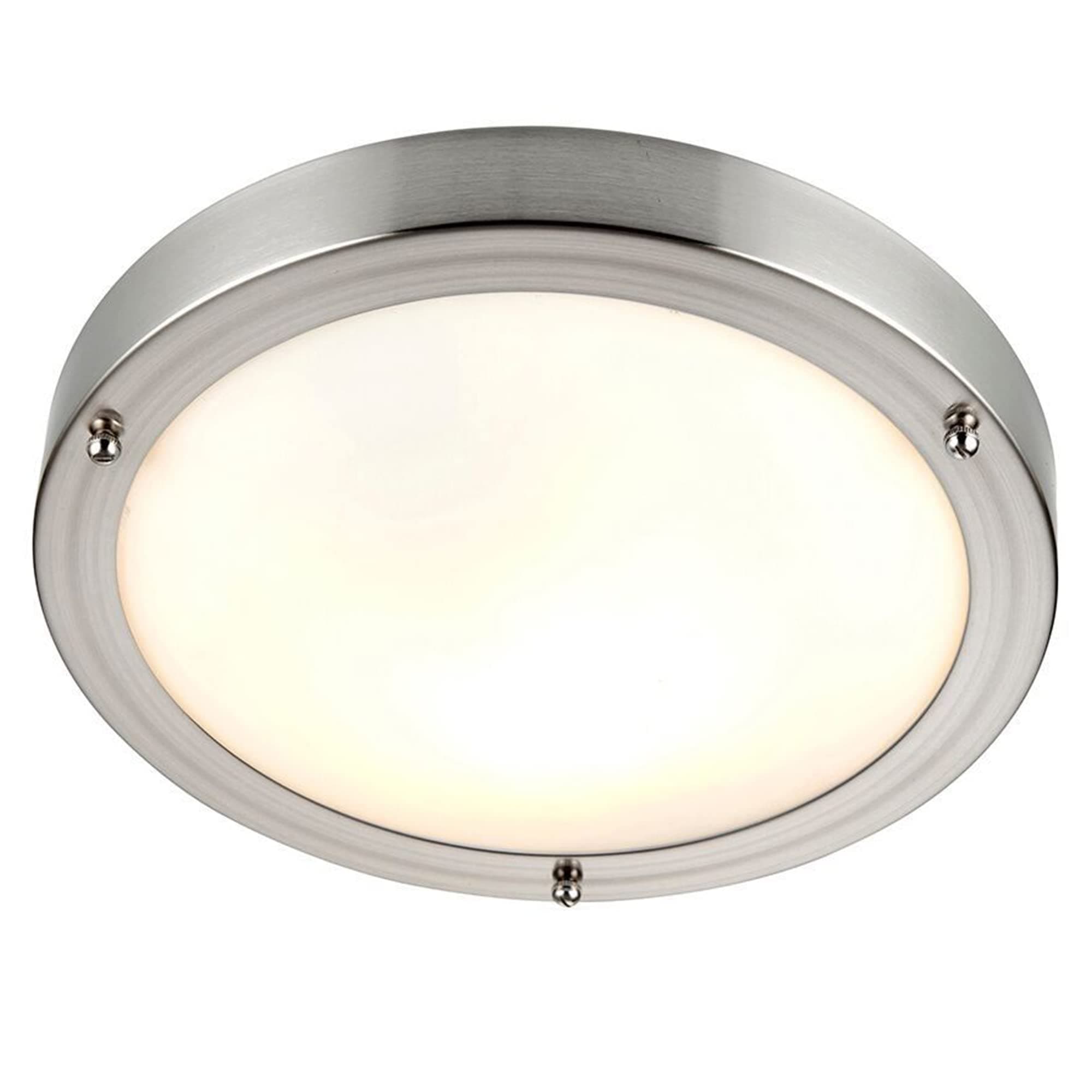 Bathroom Light – Flush Mount Dome Bath Ceiling Light – Dimmable IP44 Rated LED Round Ceiling Lights for Kitchen, Bedroom, Utility Room, Bulkhead – 40W E27 (Not Included) – Satin Nickel