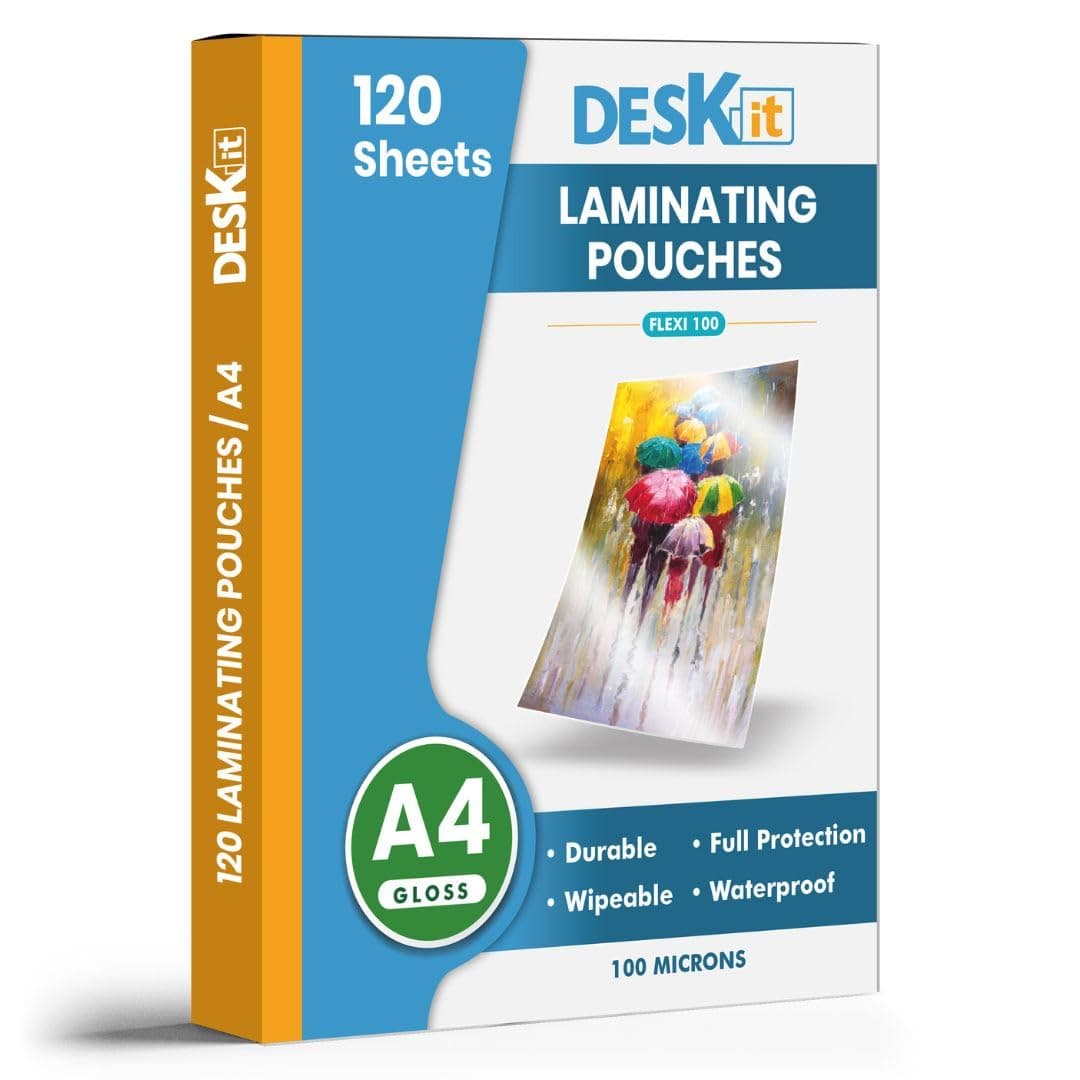 deskit Laminator Sheets A4, Glossy, 120 Sheets, 100 Micron - Clear and Durable Presentations - Flexible Usage Rigidity