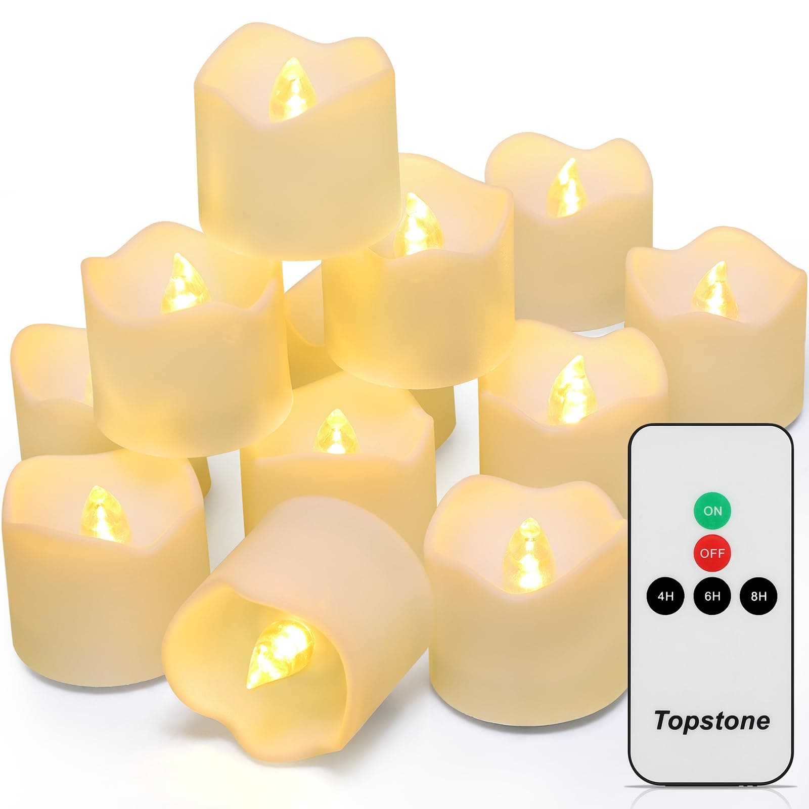 Topstone Remote Controlled Led Tea Lights,Flameless Candles with Timer,CR2450 Battery Powered Candles, Electric Votive Candle,for Festival Decoration and Wedding,Pack of 12,Warm White Light Color
