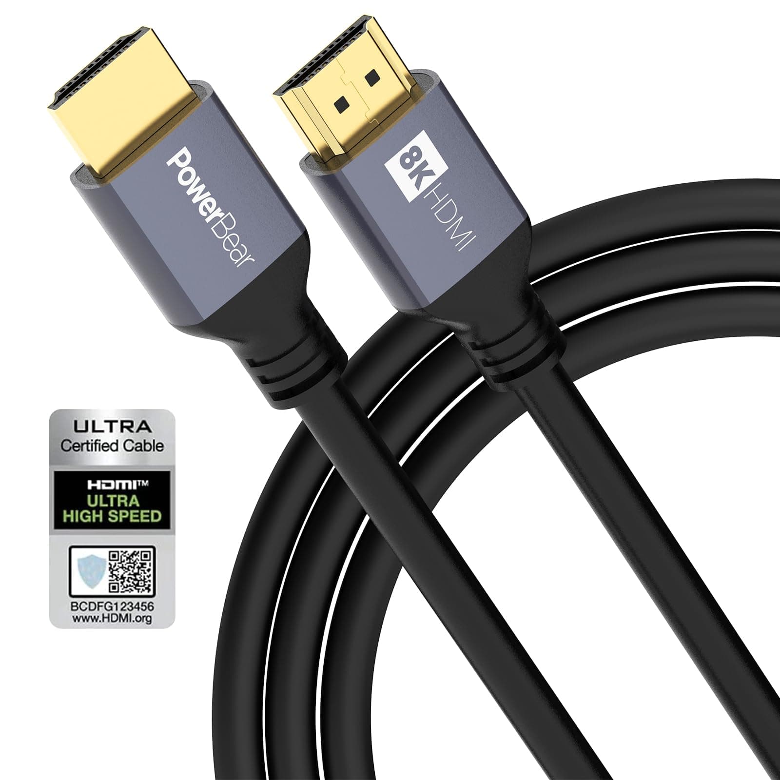 PowerBear8K HDMI 2.1 Cable 6.6 ft | 48Gbps High Speed 4K@120Hz Rubber Cord 144Hz 8K@60Hz, eARC, Dynamic HDR 10,for Laptop, Monitor, PS5, PS4, Xbox One, Fire TV, Apple TV & More
