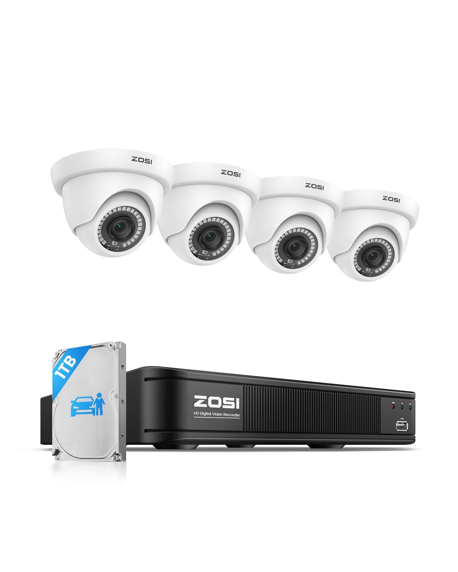 3K 5MP Lite H.265+ Home Security Camera System, 8 Channel Surveillance DVR with AI Human Vehicle Detection and 4 x 1080p Weatherproof CCTV Dome Camera Outdoor Indoor, 80ft Night Vision, 1TB HDD