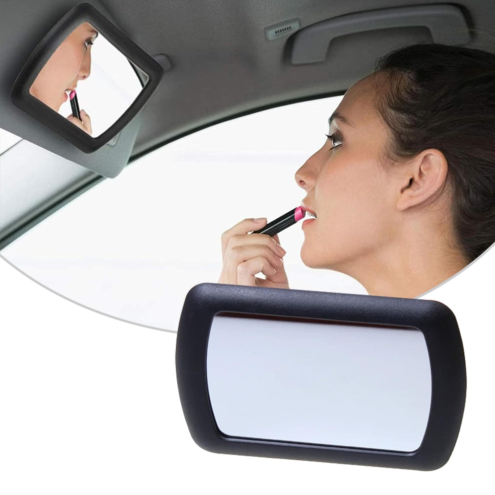 1 PC Car Vanity Mirror, 6.65" x 4.33" Plane Mirror, Clip-on Decorative Mirror, Portable Sun Visor Mirror, Auto Mirror Replacement, Universal for Most Cars, Trucks, SUVs (Black)