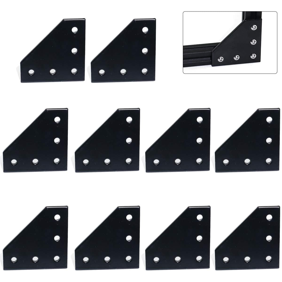 10pcs 2020 Corner Bracket Plate Anodised L Shape 5 Hole 90 Degree Outside Joining Plate for 20 x 20mm Series Aluminum Extrusion Profile Black