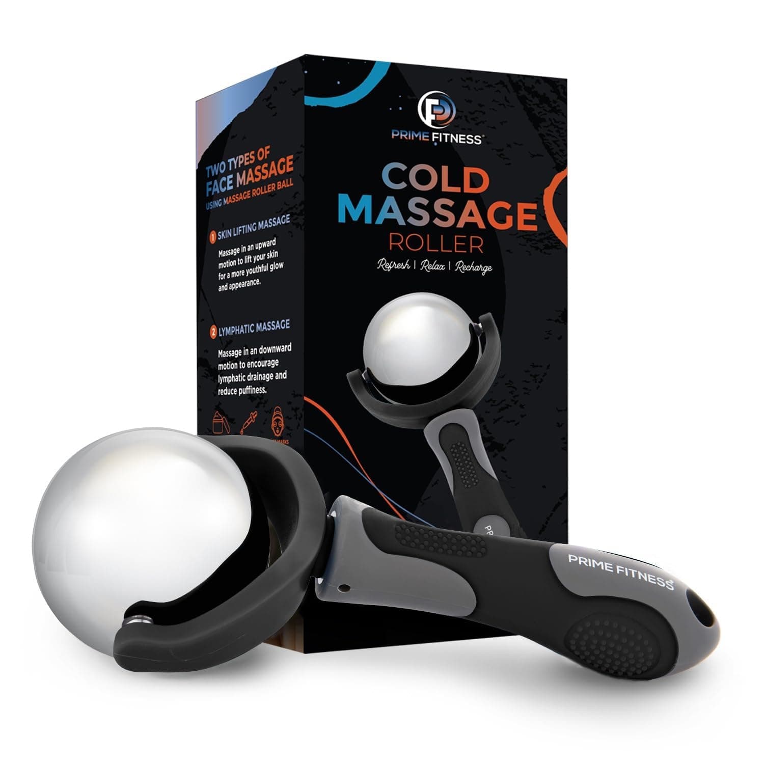 Cold Massage Roller Ball | Cold Therapy | Ice Roller Ball with Handle | cryo Stick | Relieve Muscle Pain (Black)