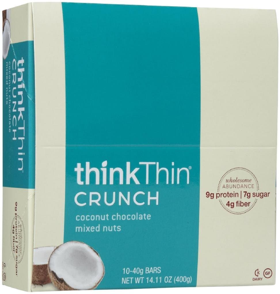 thinkThin Crunch Bar, Chocolate Coconut Mixed Nut,1.41oz, 10pk