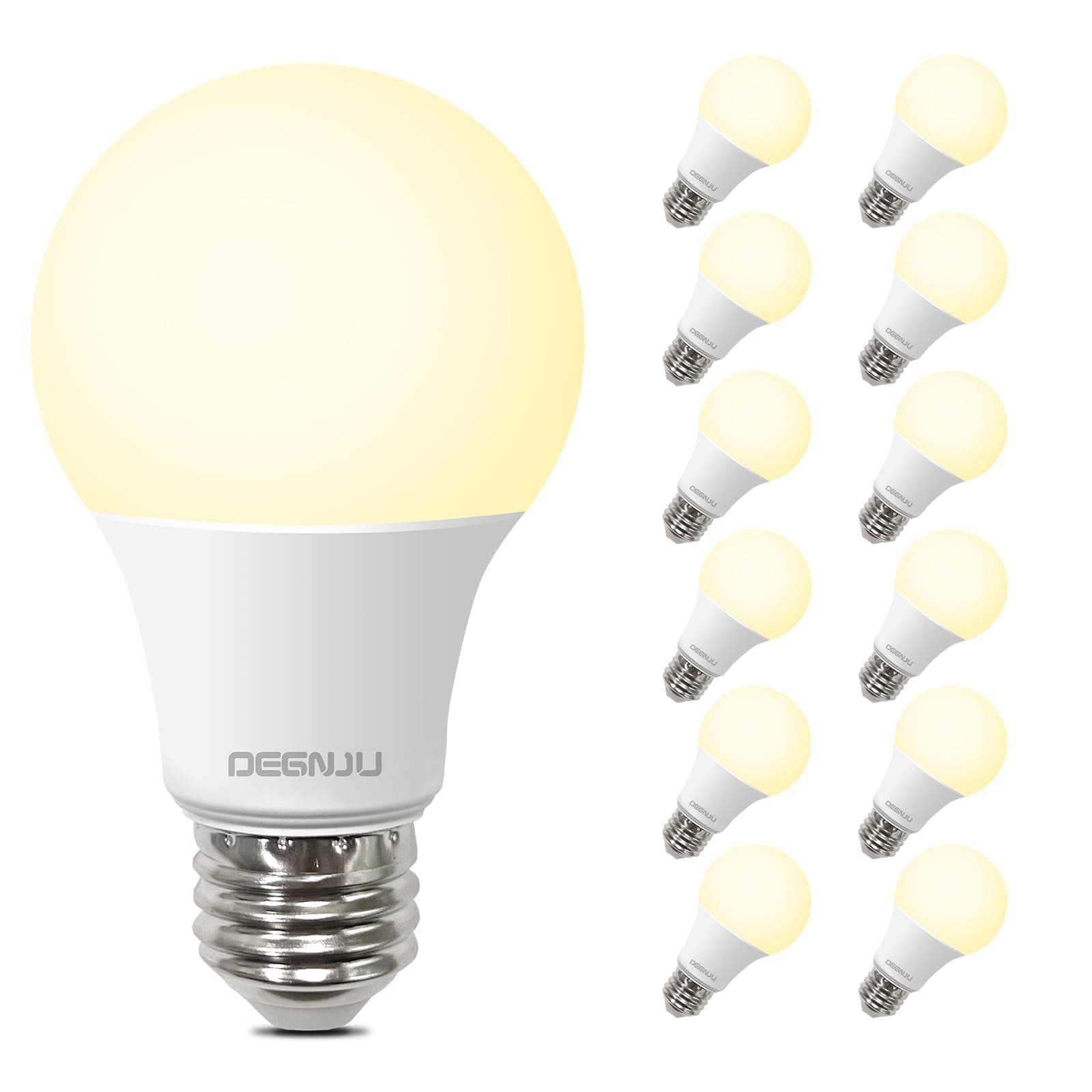 DEGNJU A19 LED Light Bulbs, 60 Watt Equivalent LED Bulbs, Soft White 2700K, 800 Lumens, E26 Standard Base, Non-Dimmable, 8W Warm White LED Bulbs for Bedroom Living Room, 12 Pack
