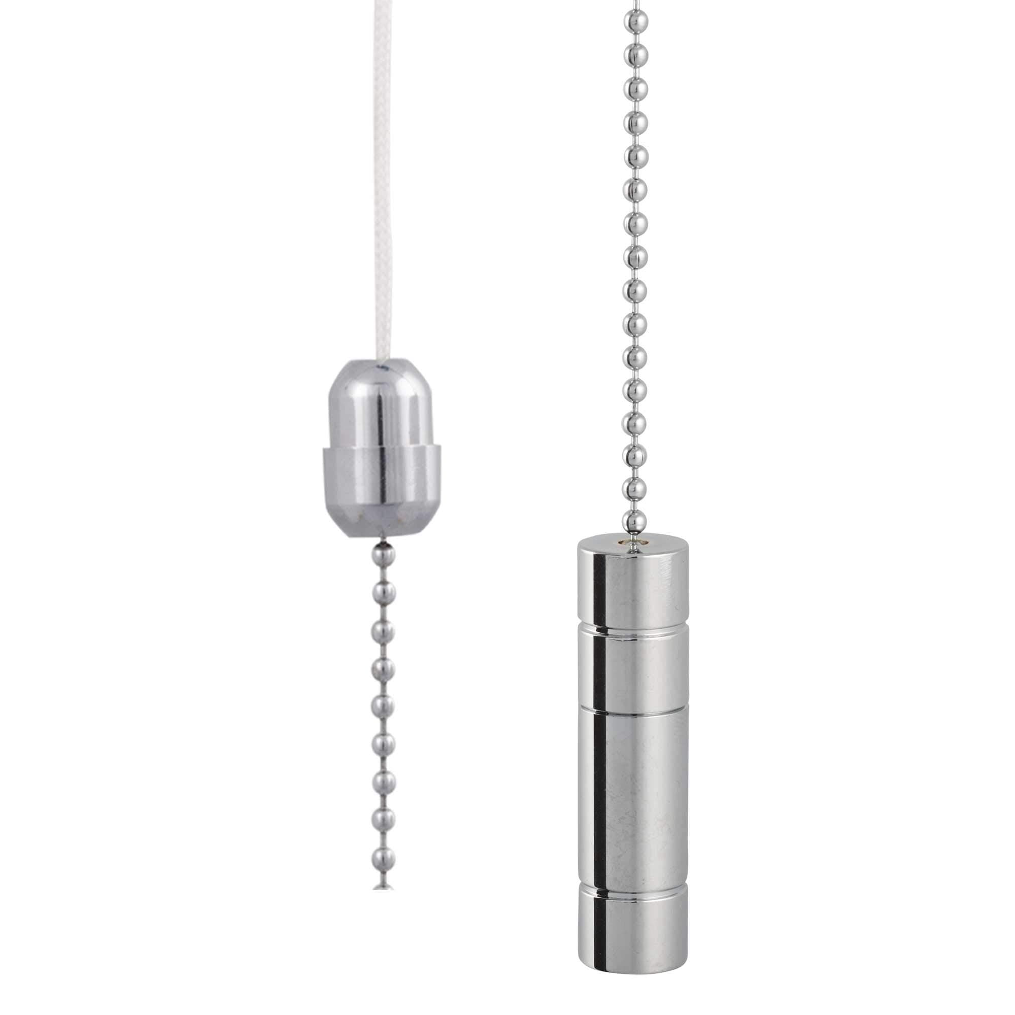 ElekTek Light Pull Chain Cord Chrome Ringed Cylinder 50x14mm with 80cm Chain