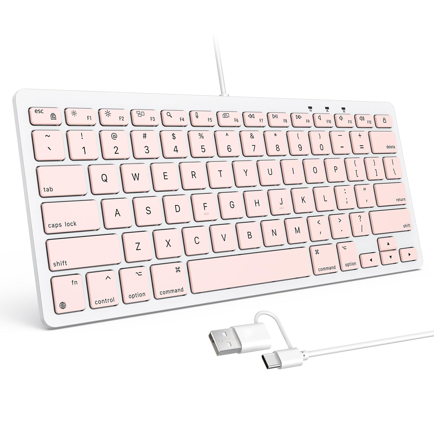 OMOTON Wired Keyboard for Mac with Dual Interface, Comfortable Typing Angle & Stable Connection, Compatible with MacBook, iMac, Mac mini, PC-Pink