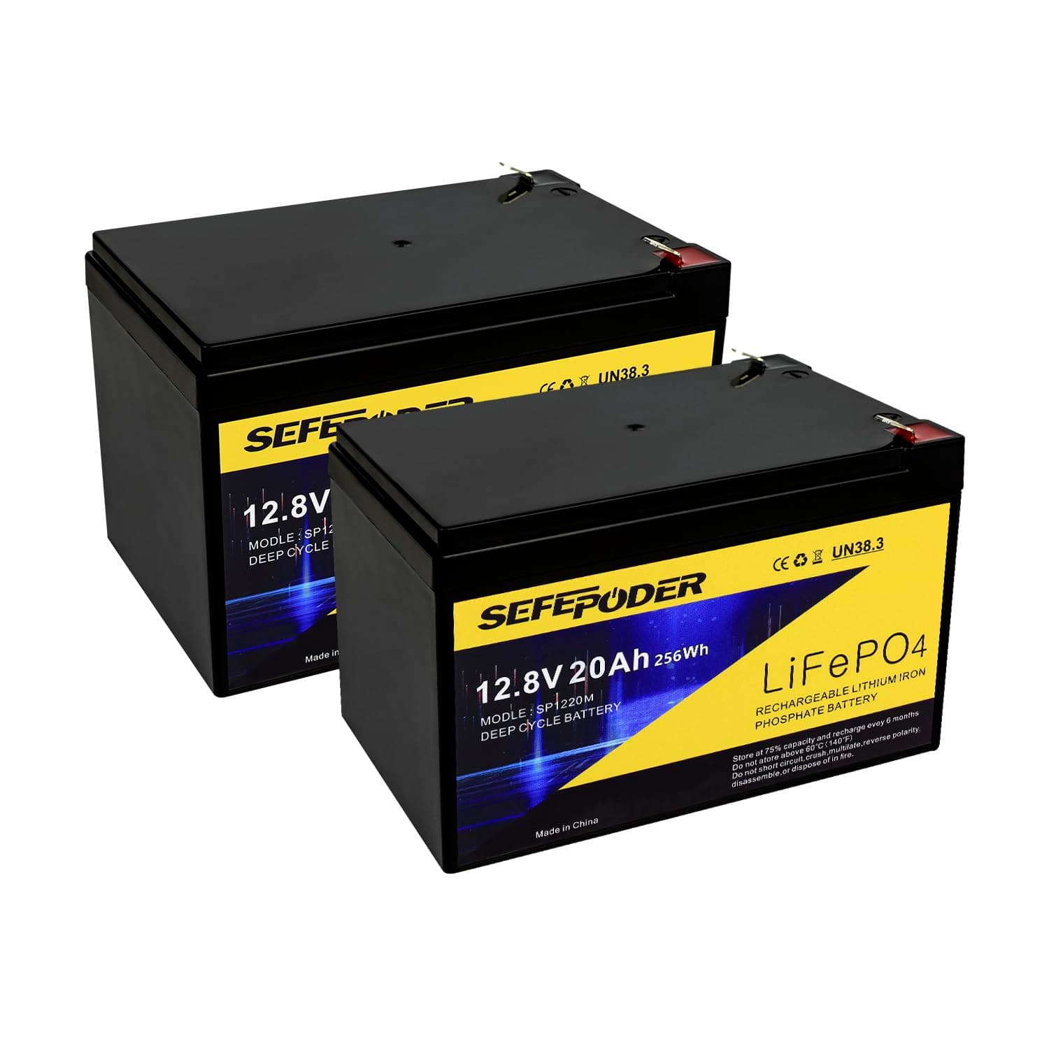 SEFEPODER 12V 20Ah Lithium LiFePO4 Deep Cycle Battery 2 Pack, 4000+ Cycles Rechargeable Battery for Electric Scooter, Ride On Toy, Lighting, Power Wheels, Fish Finder and More with Built-in 40A BMS