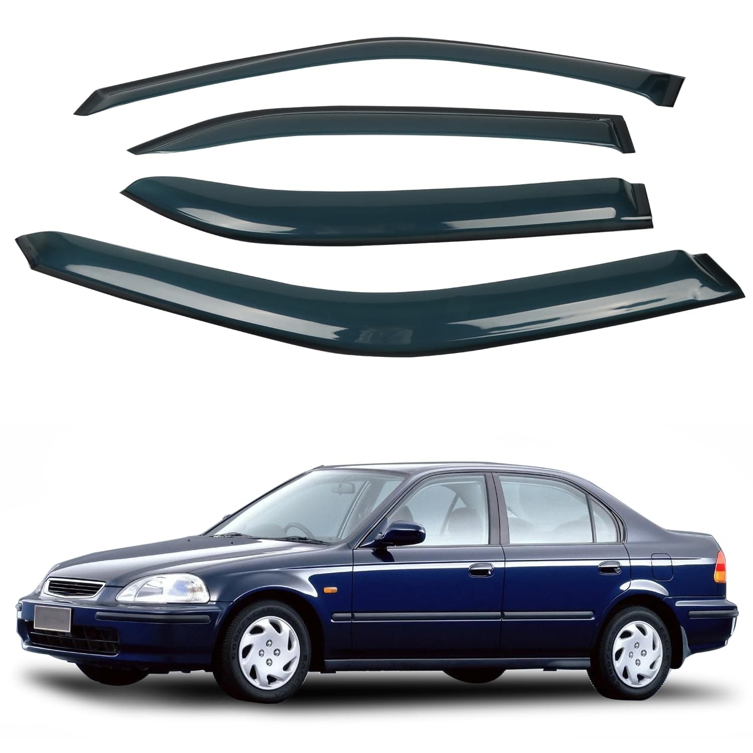 4PCS Rain Guards Window Visors Wind Deflector Fits for 1996-2000 Honda Civic 4-Door Sedan, Front & Rear Outside Mount Vent Shade Shield, 1996 1997 1998 1999 2000
