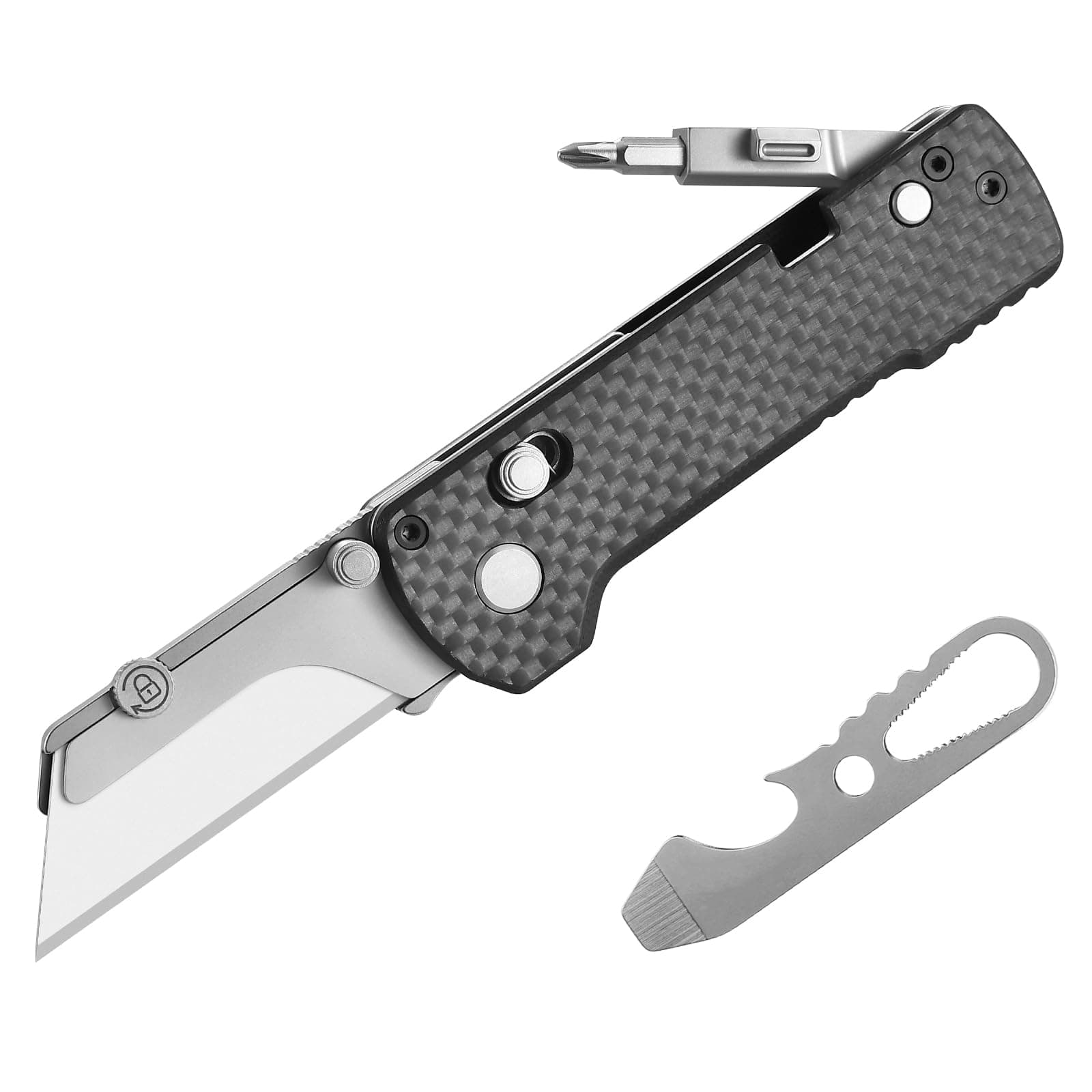 U1 Pro Multitool Folding Utility Knife with Folding Screwdriver, Quick Change Blade, Rail Lock & Pocket Clip for Men Women (Carbon Fiber Black)