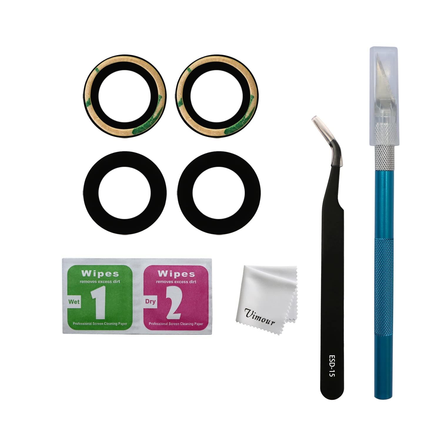 Vimour OEM Original Back Rear Camera Glass Lens Replacement with Adhesive and Repair Toolkit for iPhone 7 and iPhone 8 4.7 Inch (2 Packs)