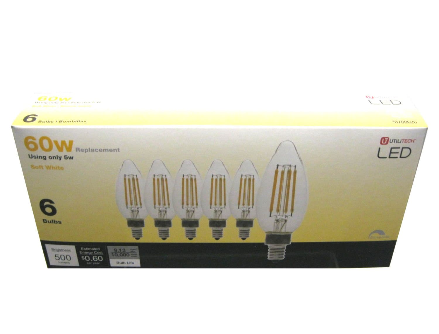 Utilitech 6-Pack LED Candelabra Vintage 60w Equivalent 5W 500 Lumen soft 2700K
