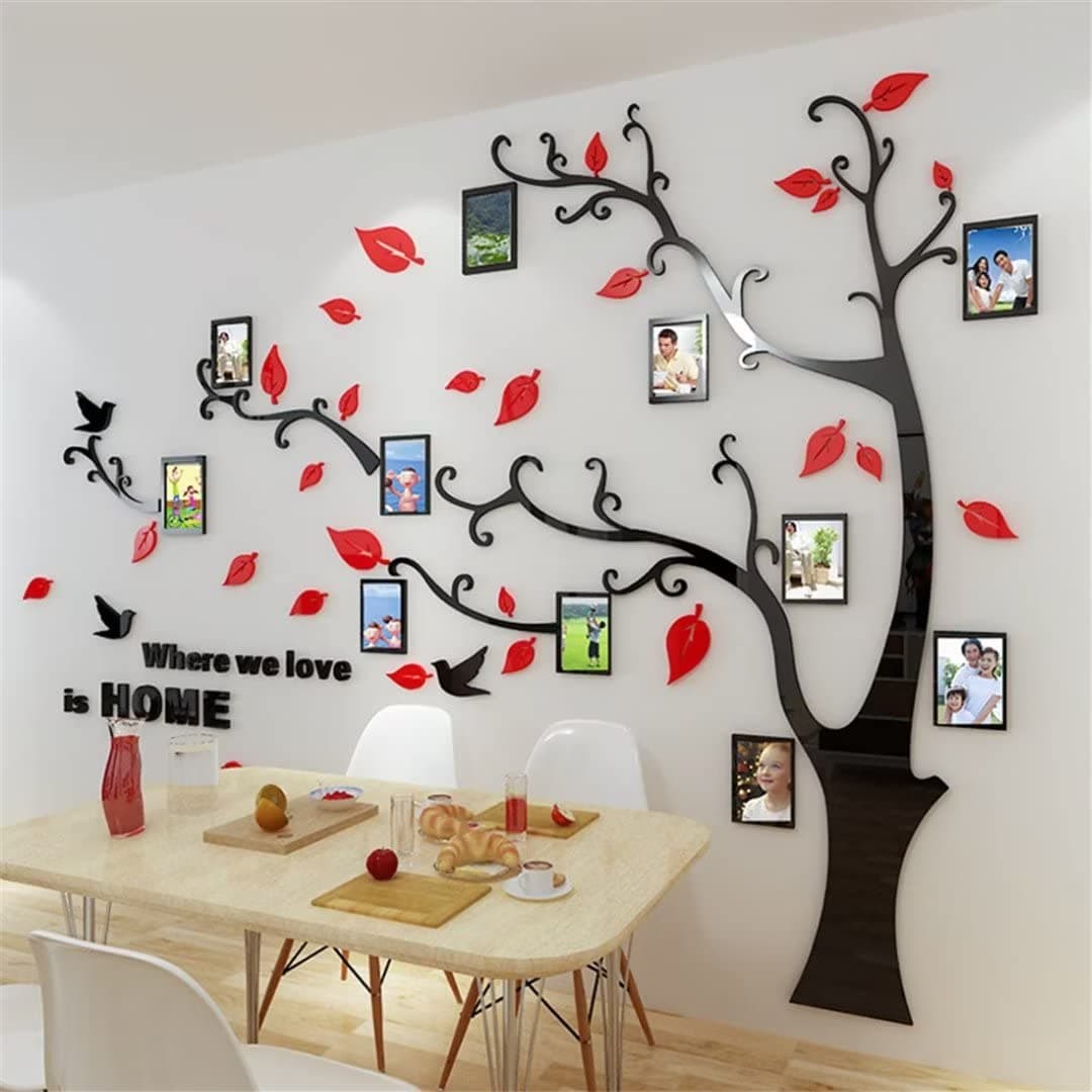 3D Tree Wall Stickers - DIY Photo Frame Tree Wall Decal Family Photo Frame Sticker Murals Wall Decor Living Room Bedroom TV Background Home Decorations (XXL:131 * 95in,Red Left)