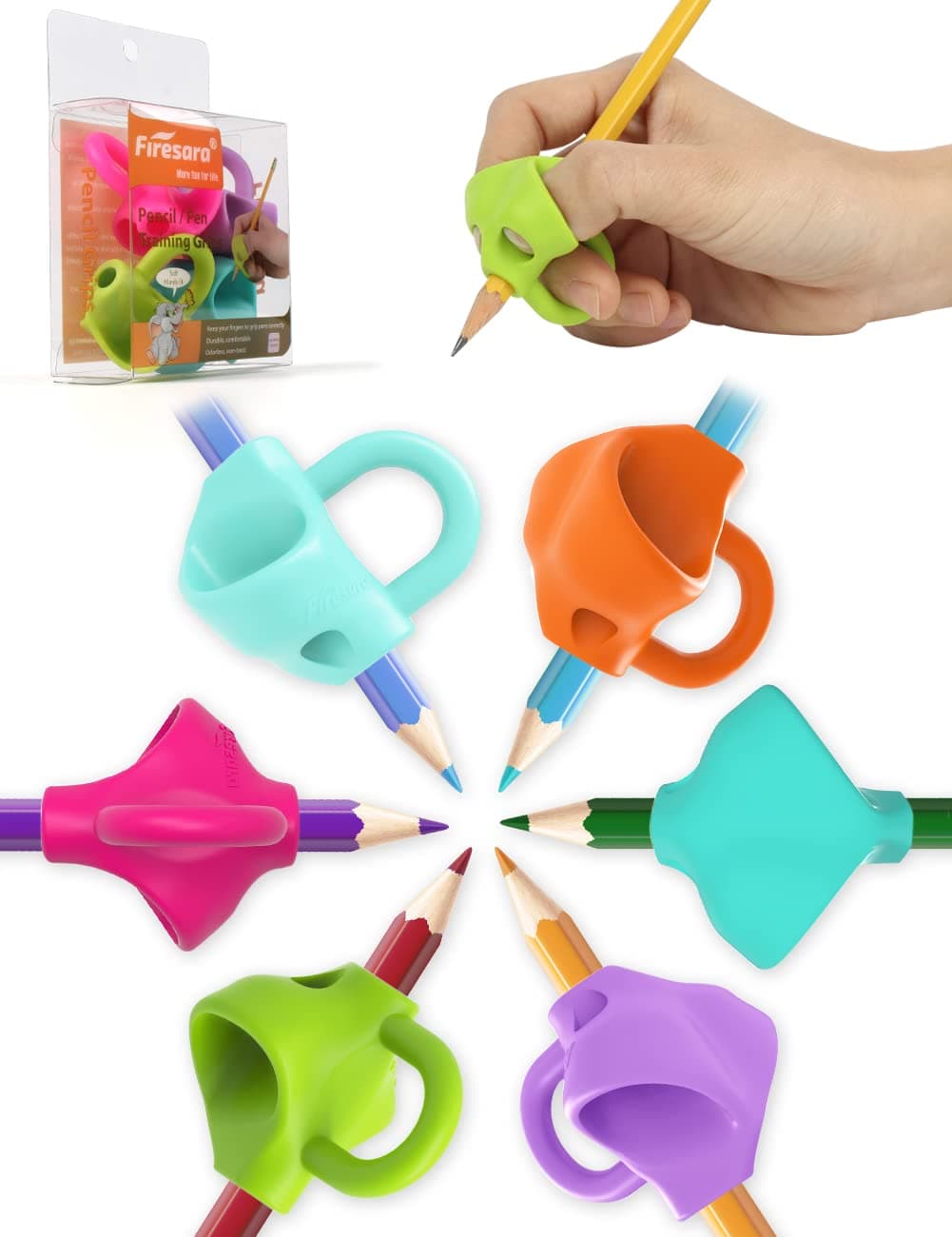 Firesara Training Grips, Original Breakthrough Assorted Writing Aid Grip Trainer Posture Correction Finger Grip for Kids Preschoolers Children Adults Special Needs for Lefties or Righties(4PCS)