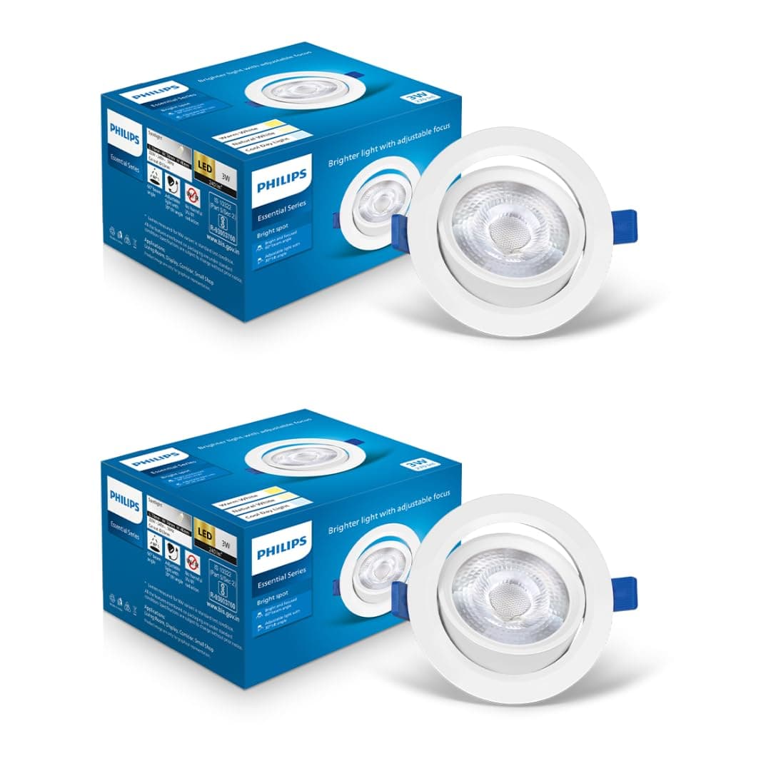 Polycarbonate 3 Watt White Led Ceiling Cob Round Spot Light With Adjustable Tilt|Cut Out: 63Mm|Natural White,Pack Of 2 (Brightspot)