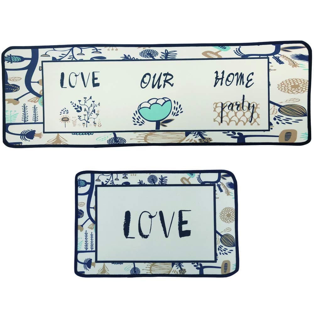 Leebei Kitchen Rugs 2 pcs Sets,Kitchen Mats Non Slip Washable Waterproof,Polyester Anti-Fatigue Floor Mat Carpet for Kitchen/Bedroom/Washroom(23.6×15.7 inch+47.2×15.7 inch) (Love Home-New)