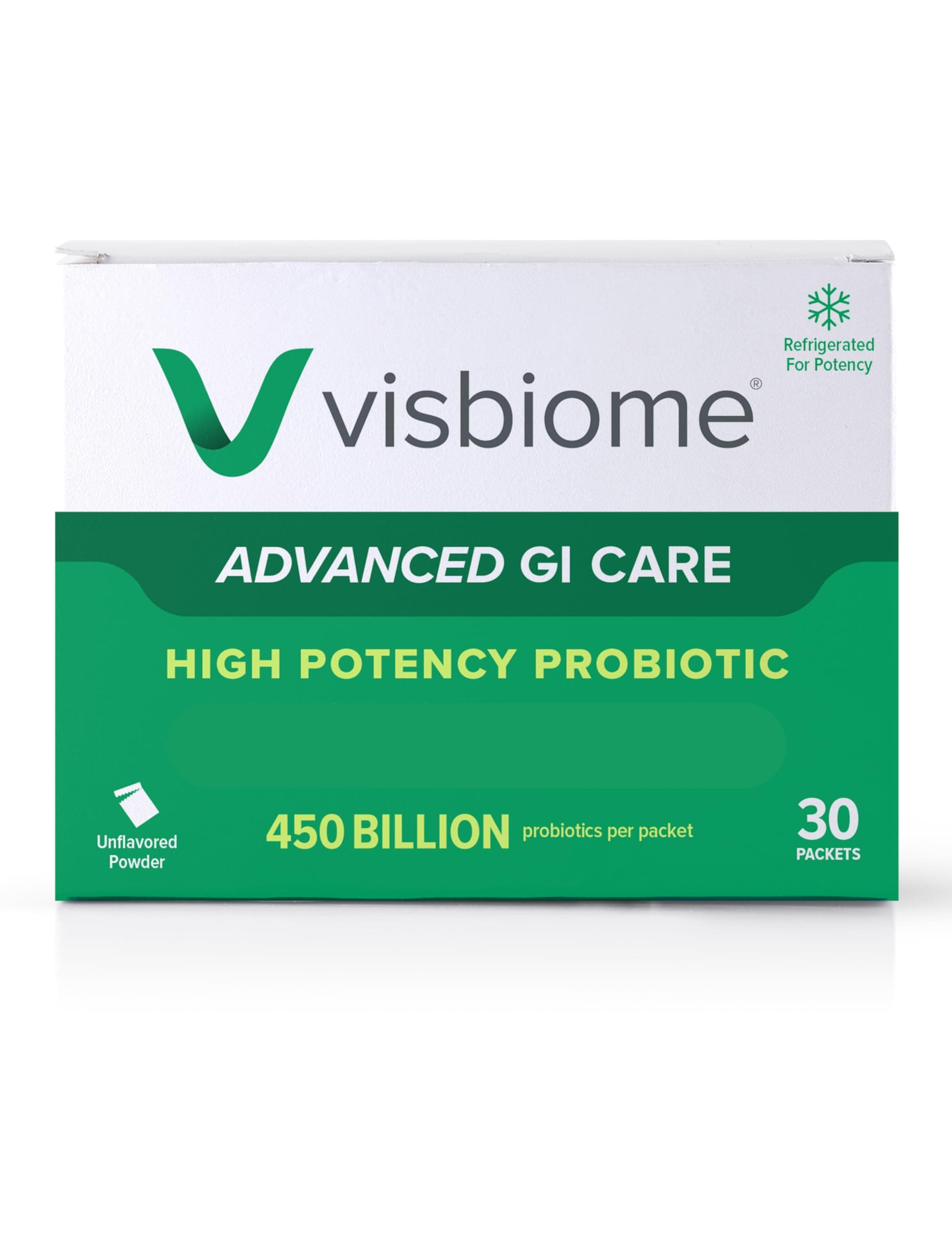 Visbiome® High Potency Probiotic 450 Billion Live Bacteria - 30 Packets unflavored - Shipped Cold in Recyclable Cooler with Temperature Monitor