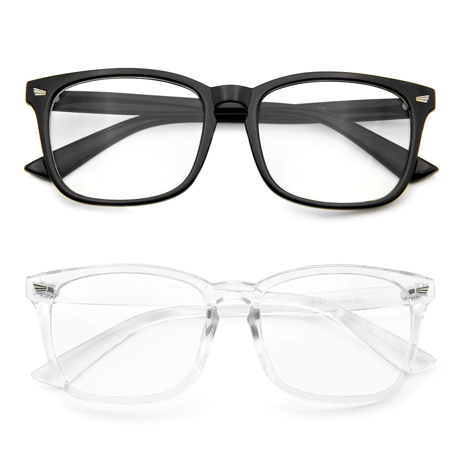 Blue Light Blocking Glasses 2 Pack Anti Eye Strain Minimize Headache UV Blocking Computer Reading Gaming Eyeglasses (2 Pack(Black& Transparent))
