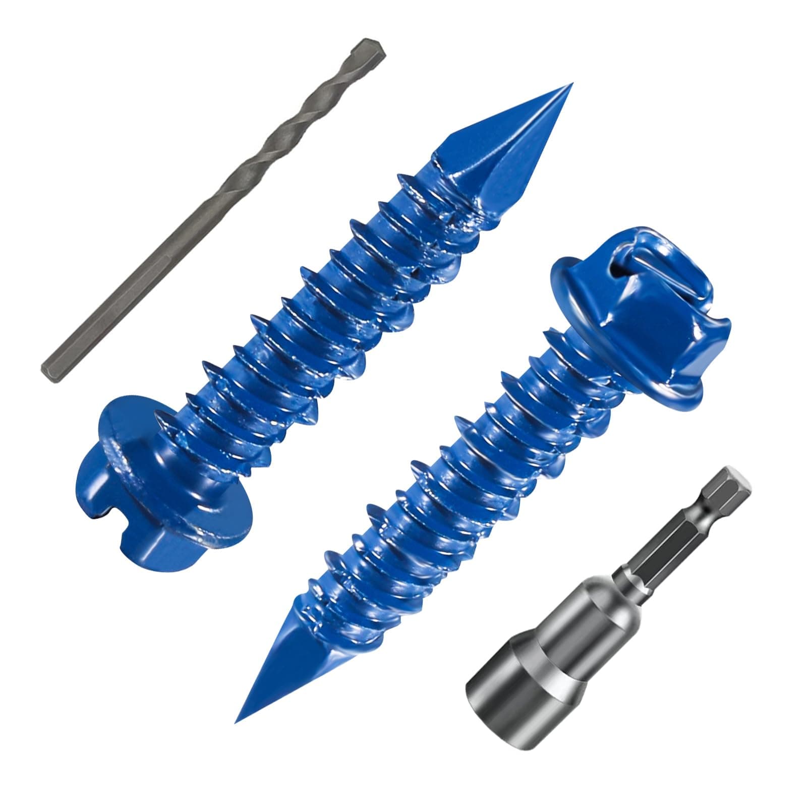 (30 PCS) 1/4 "* 1-1/4" Slotted hex Head Concrete Screw Anchor Blue hex Head, Used for anchoring Masonry, Blocks, or Brick Plaster