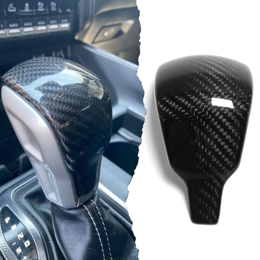 Car Center Console Water Cup Panel Cover for Dodge Ram 1500 TRX 2019 2020 2021 2022 2023, Genuine Carbon Fiber Interior Cup Holder Trim (Gear Shift Knob Cover)