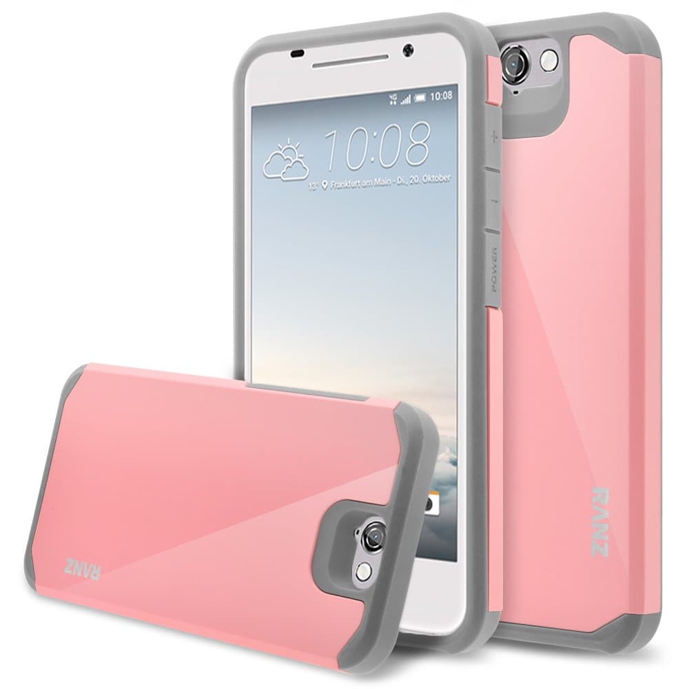 HTC One A9 Case, RANZ Grey with Pink Hard Impact Dual Layer Shockproof Bumper Case For HTC One A9